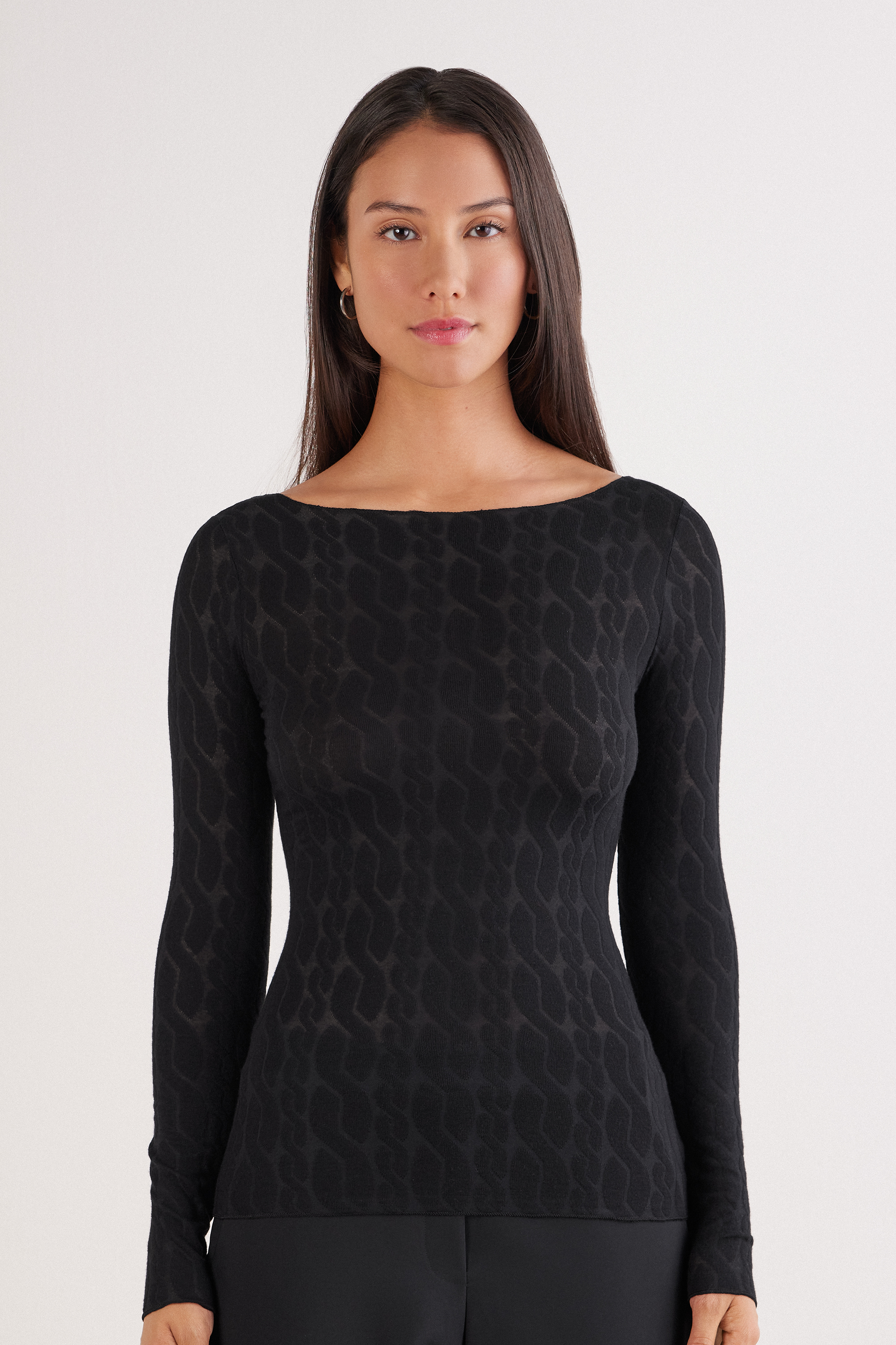 Maglia Scollo a Barchetta Treccia in Ultralight con Cashmere