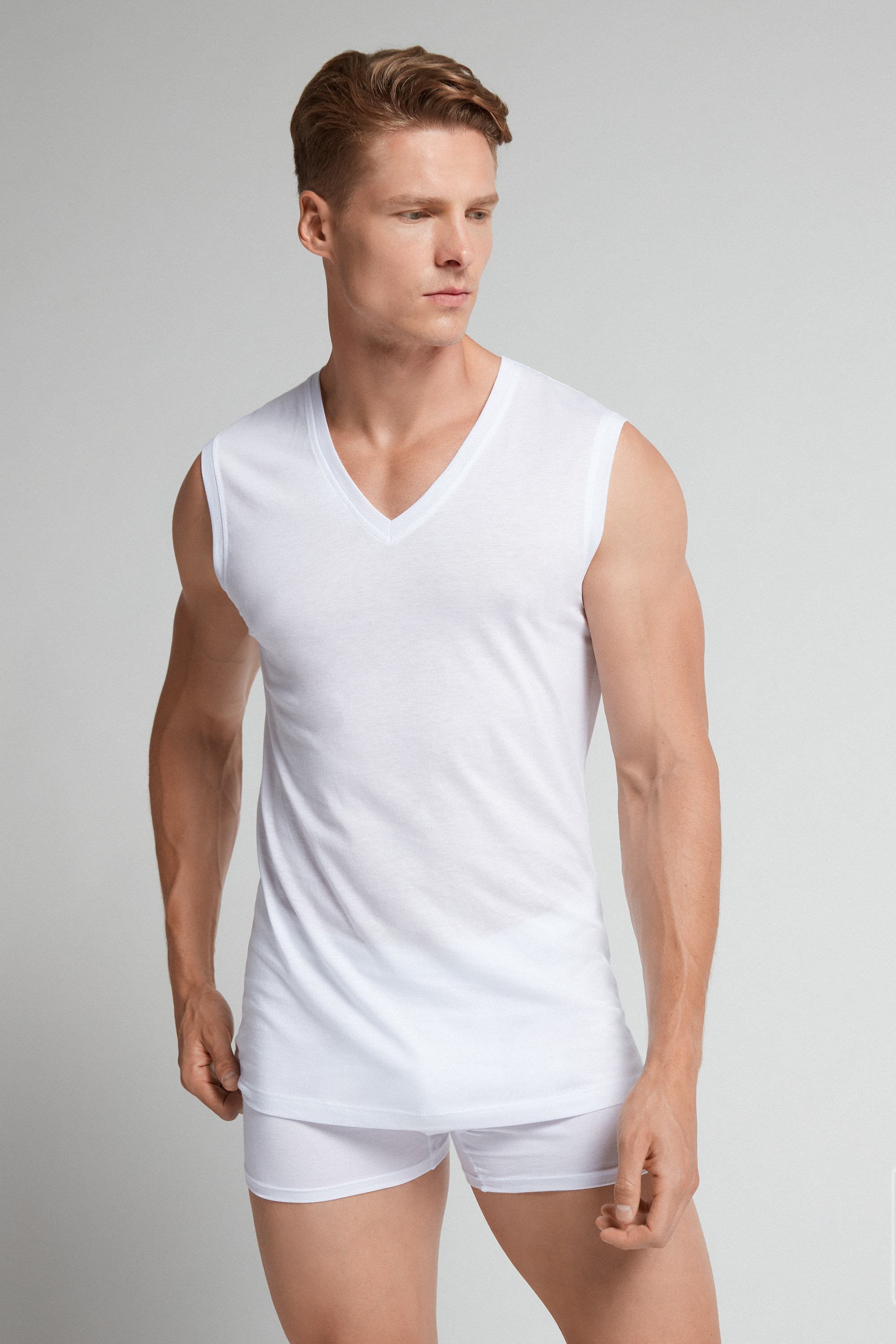 Canotta con Scollo a V in 100% Cotone Superior Extrafine
