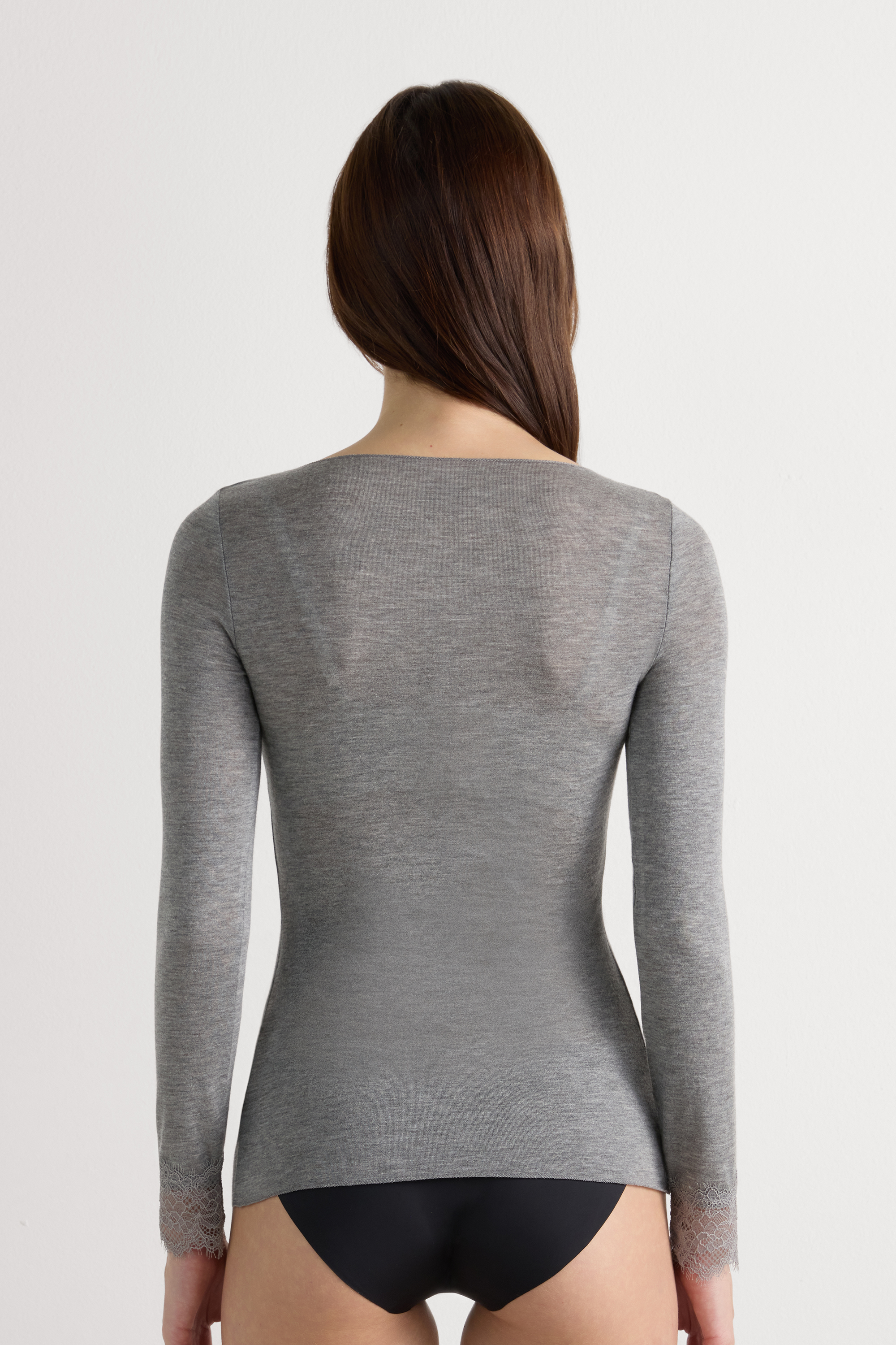 Maglia Scollo a V Ultralight con Cashmere e Pizzo