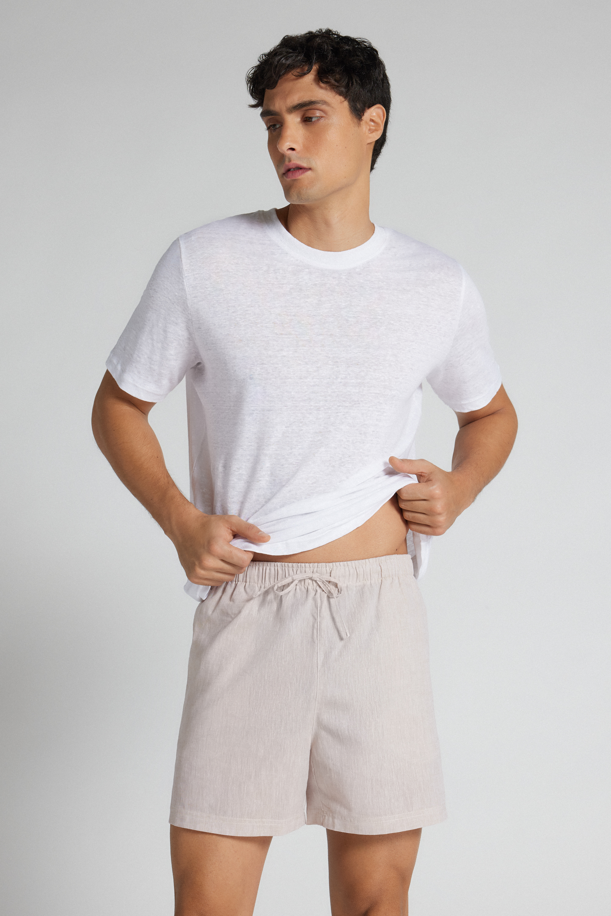 Pantaloni Corti Lino e Cotone Uomo