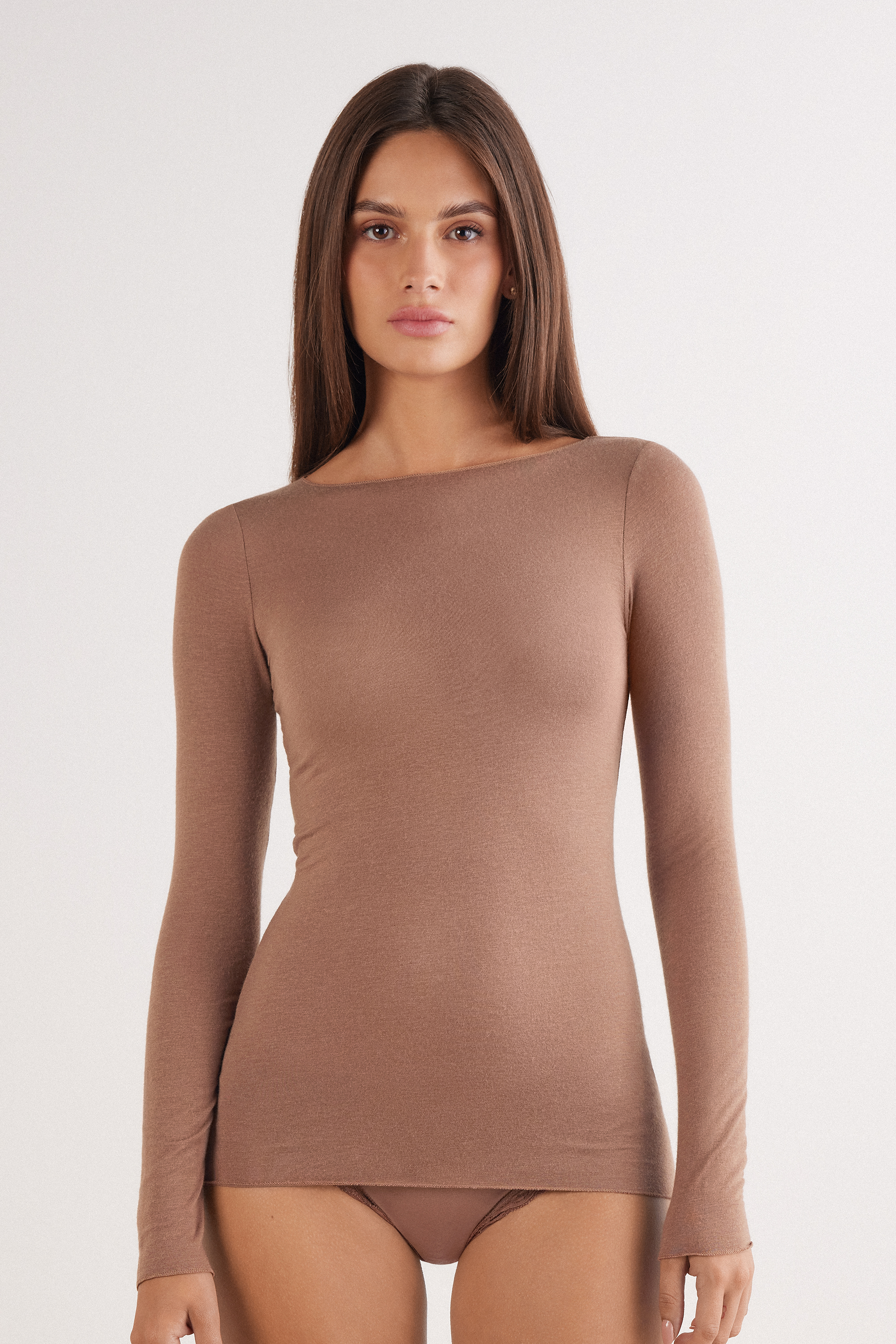 Maglia Manica Lunga Ultralight con Cashmere e Scollo a Barchetta