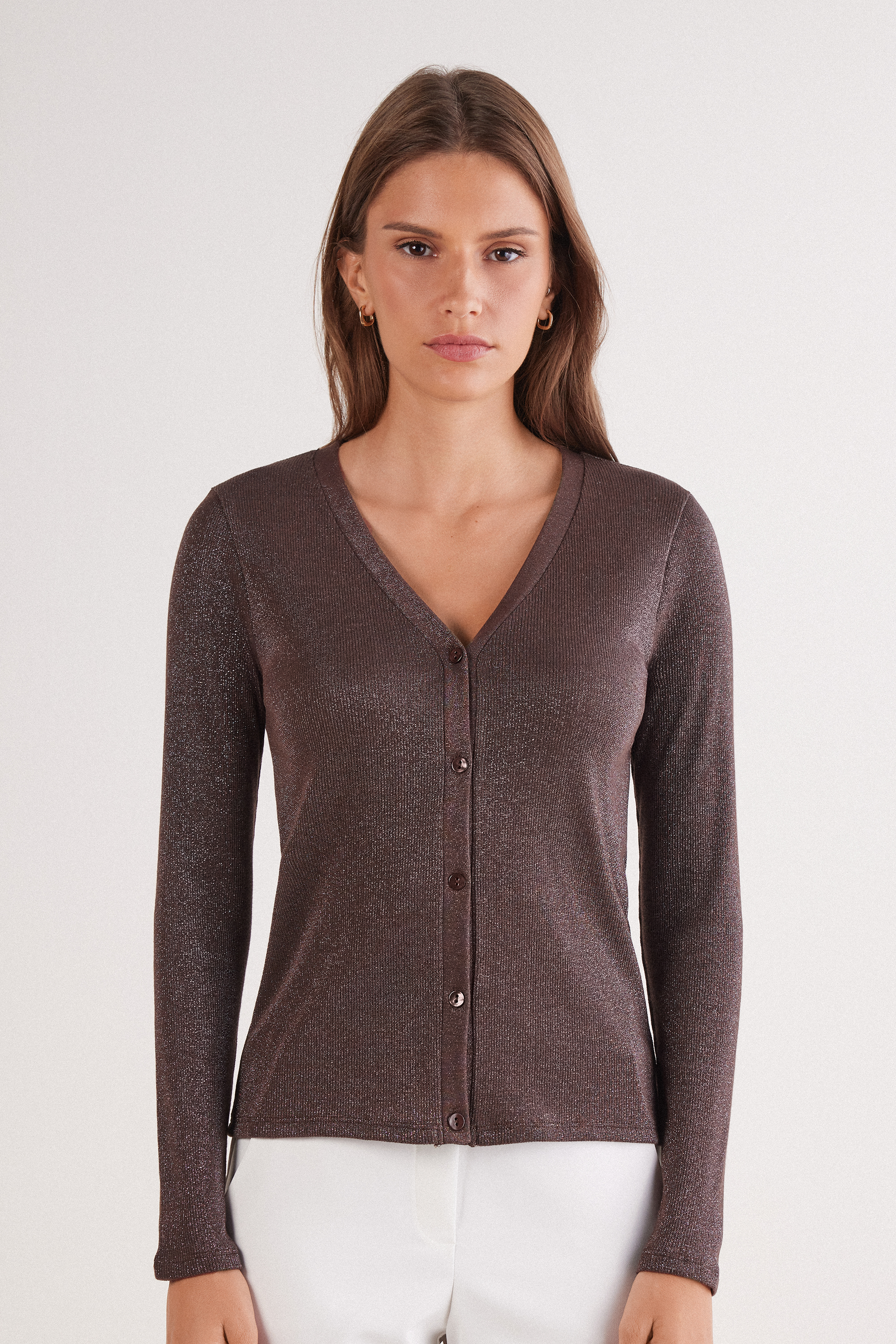 Cardigan a Costine in Cotone Lam&egrave;