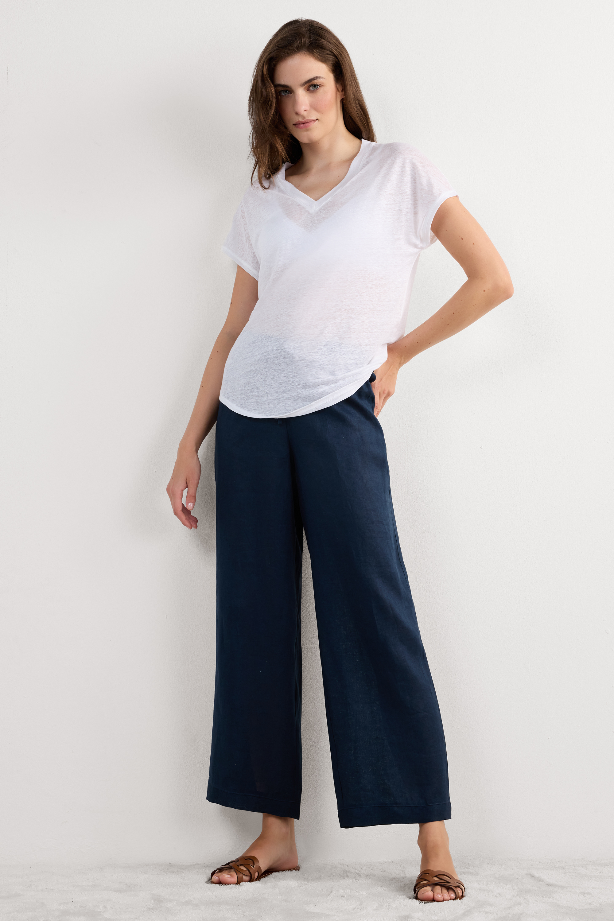 Pantalone Lungo con Coulisse in Tela di Lino The Pure Linen