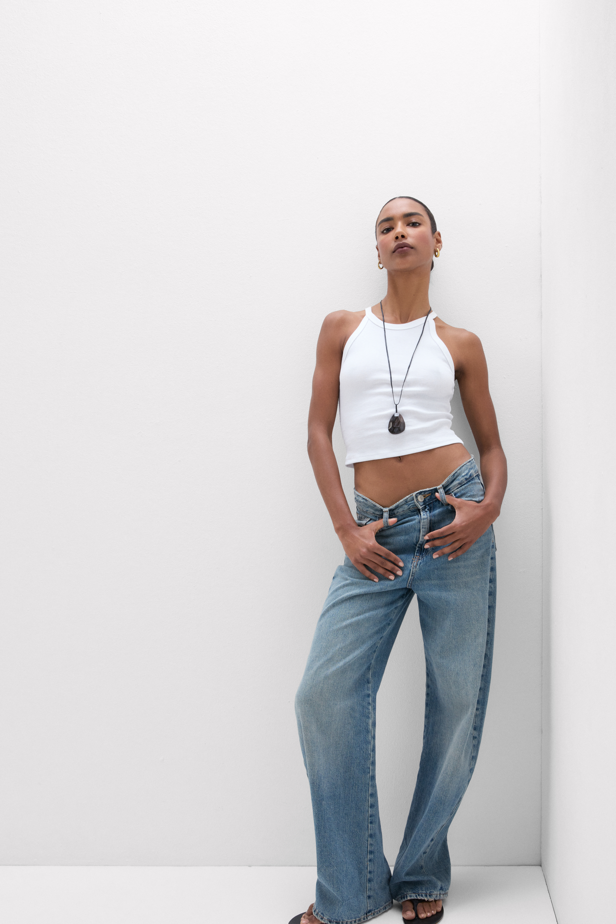 Crop Top a Costine in Cotone Superior