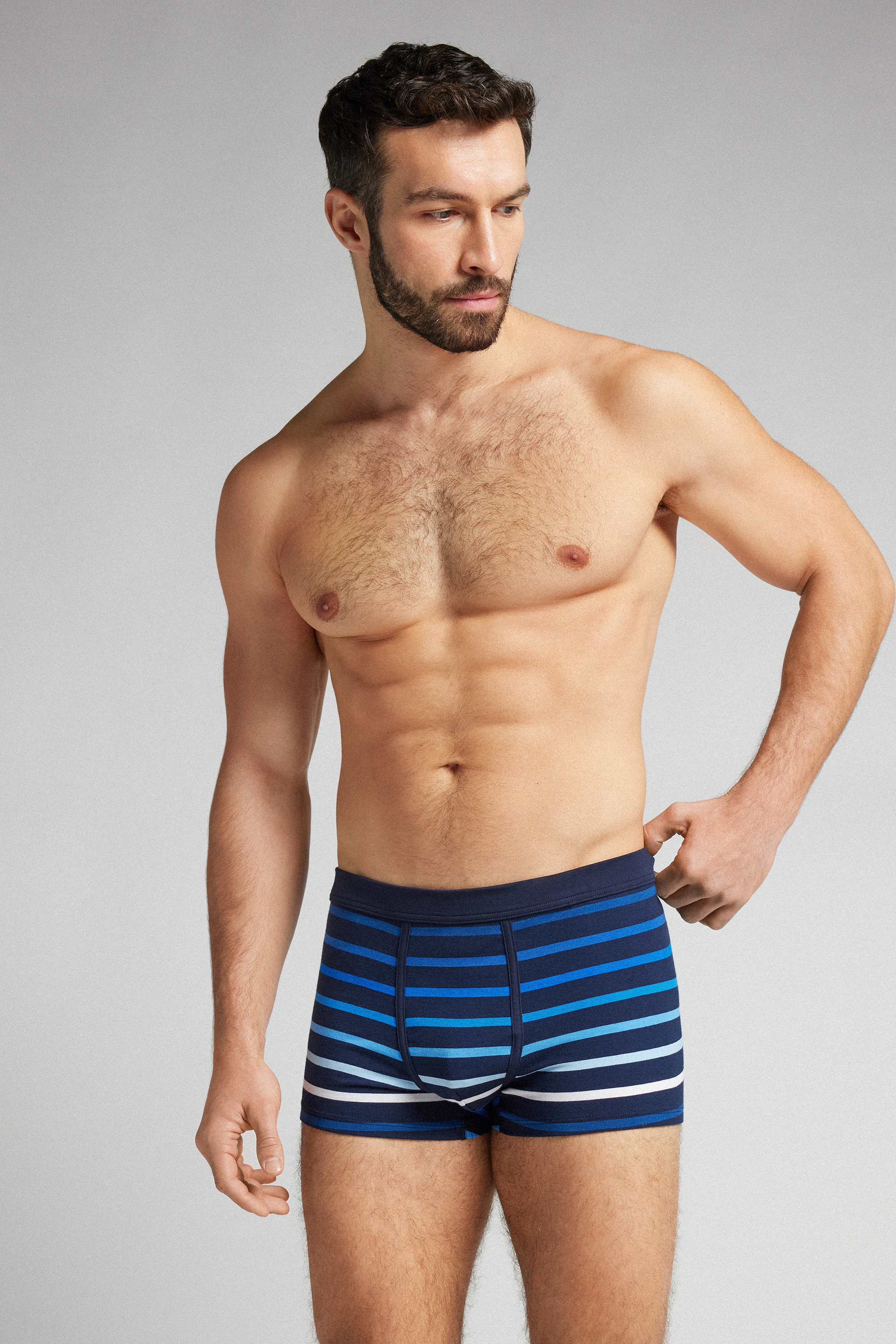 Boxer Cotone Superior Stampa Righe Blu
