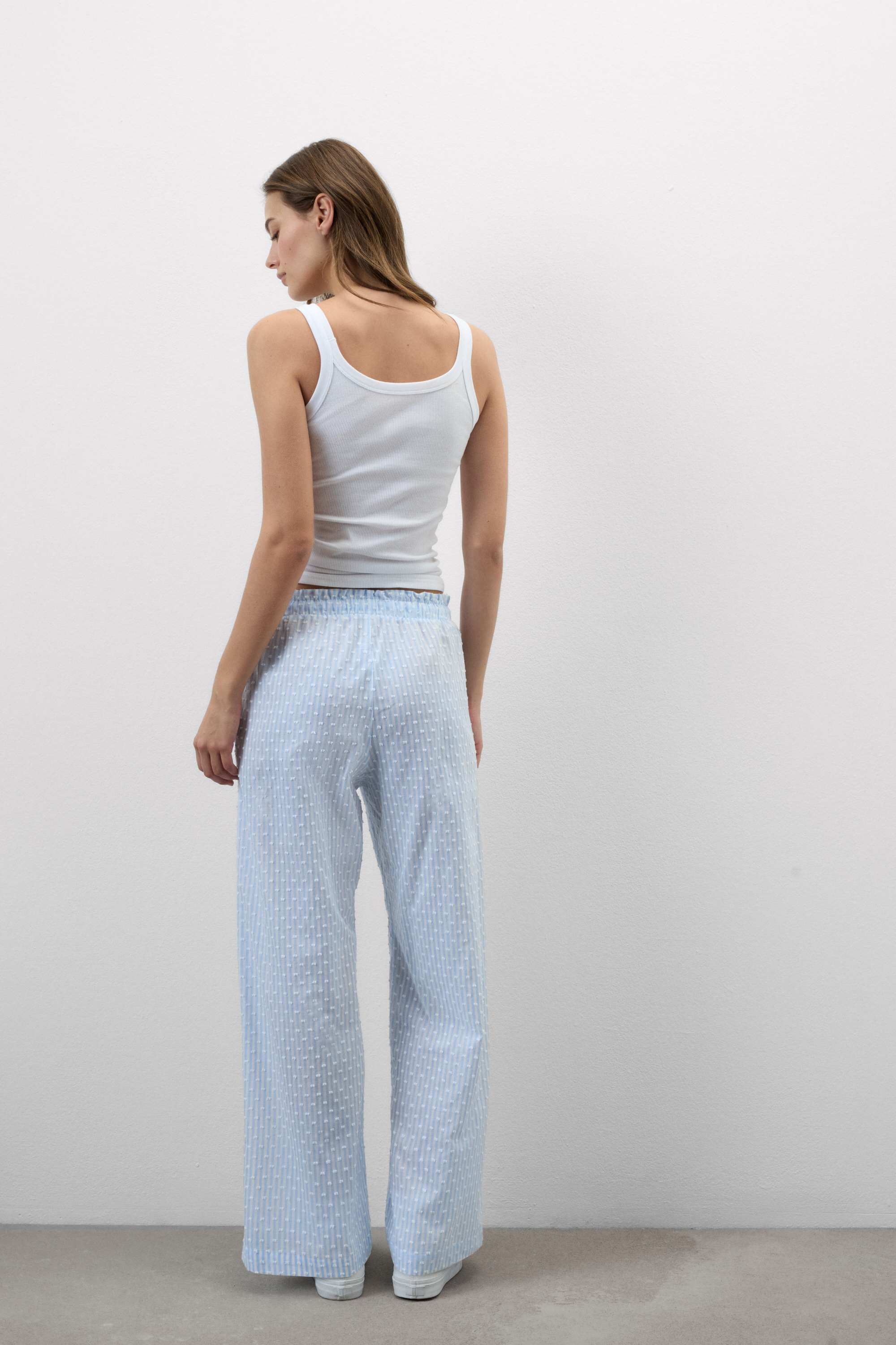 Pantaloni in Tela di Cotone Plumetis Romantic Stripes