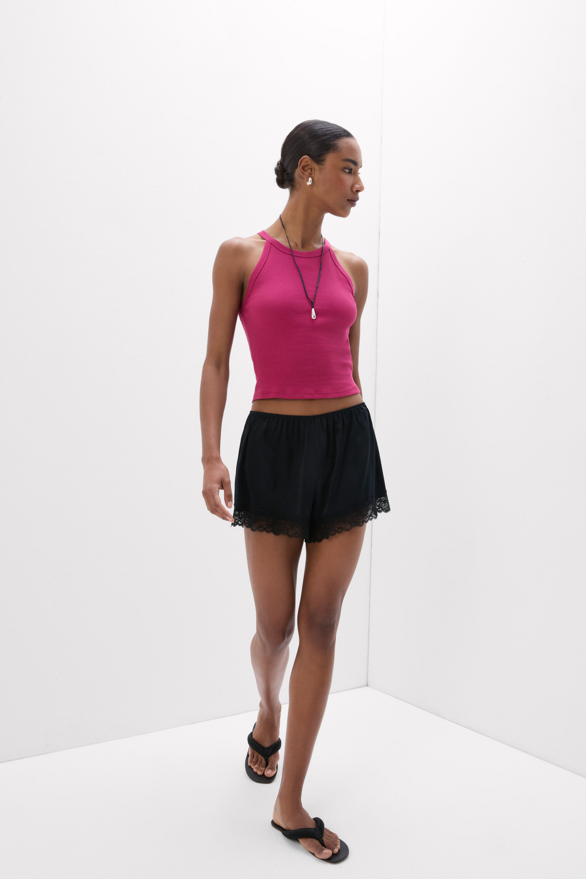 Crop Top a Costine in Cotone Superior