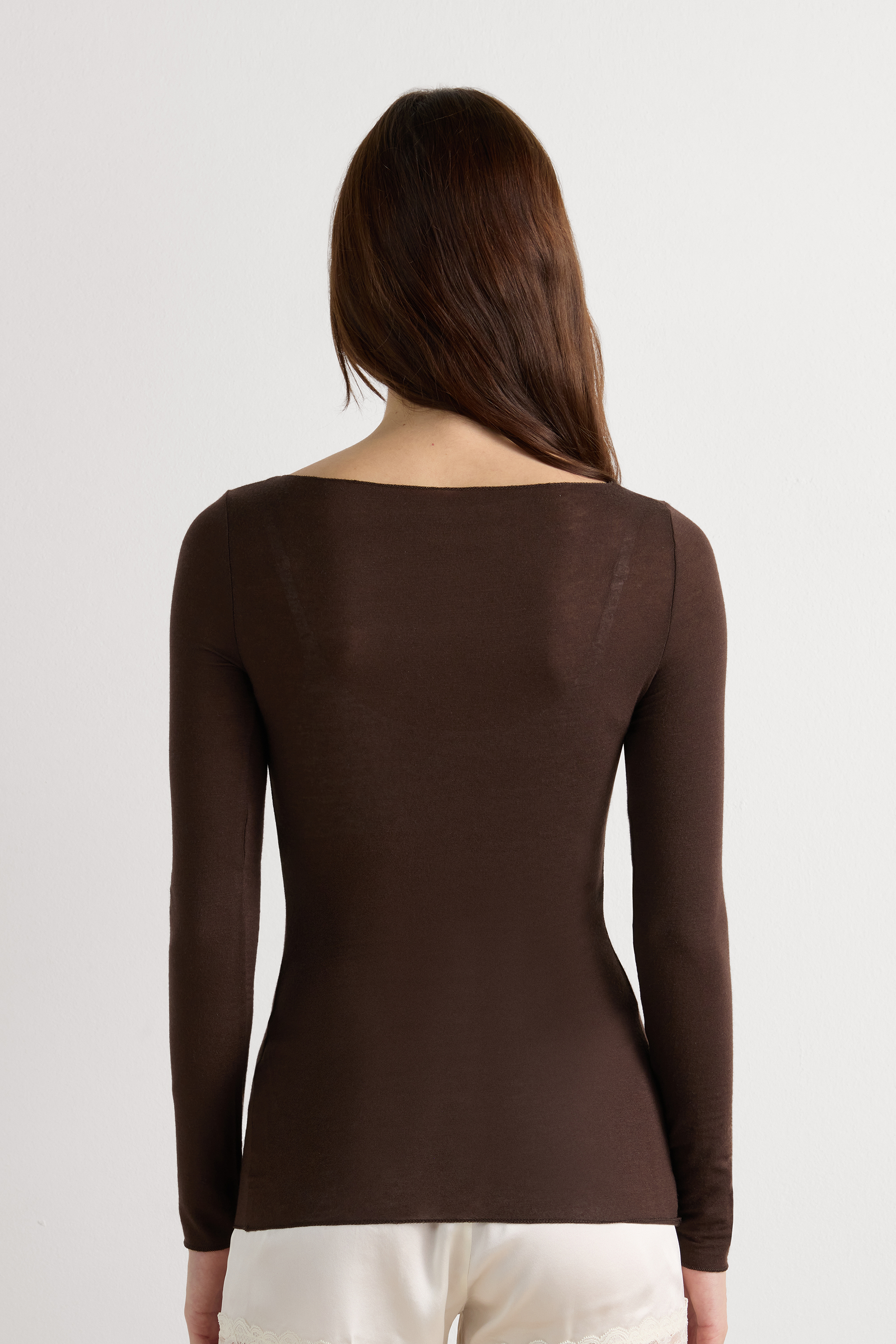 Maglia Manica Lunga Ultralight con Cashmere e Scollo a Barchetta