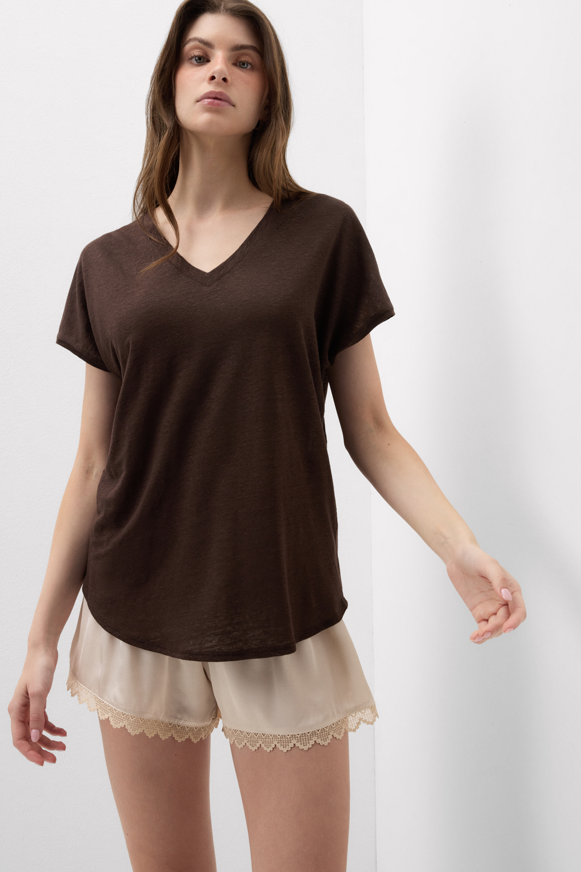 Maglia Manica Corta con Scollo a V in Lino The Pure Linen