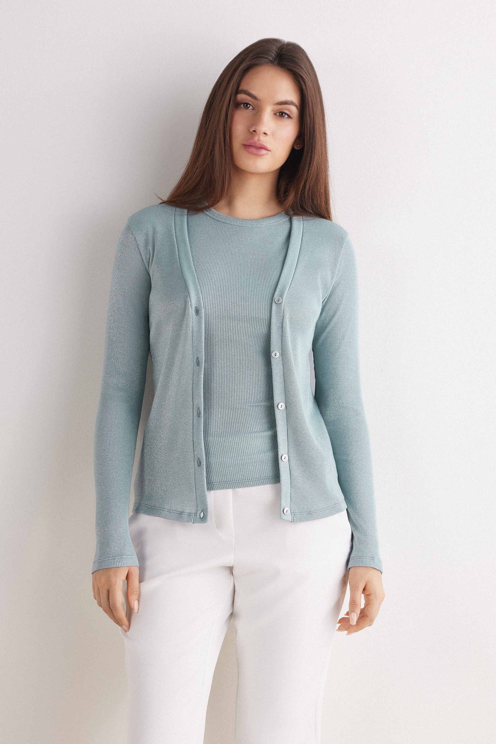 Cardigan a Costine in Cotone Lam&egrave;