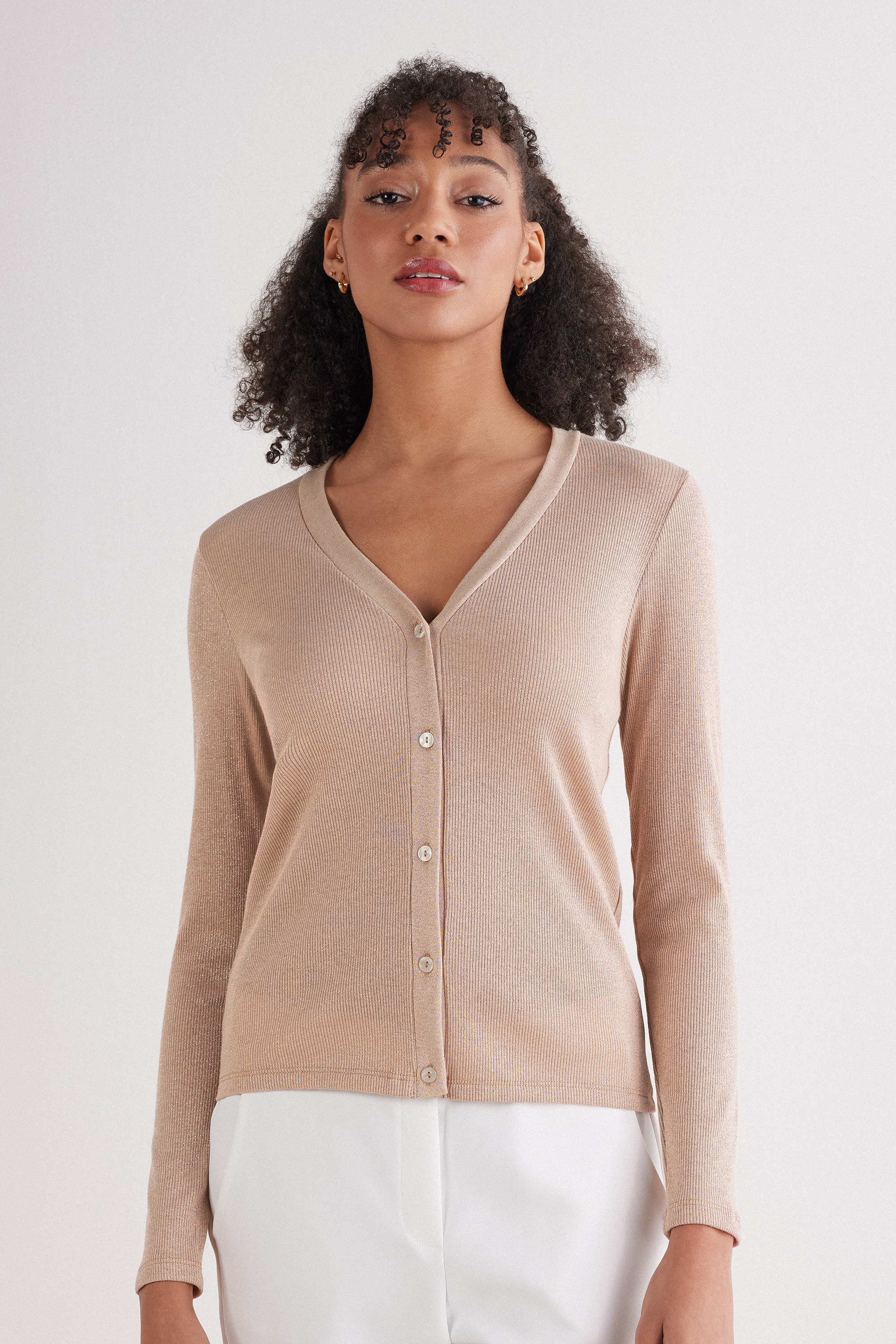 Cardigan a Costine in Cotone Lam&egrave;