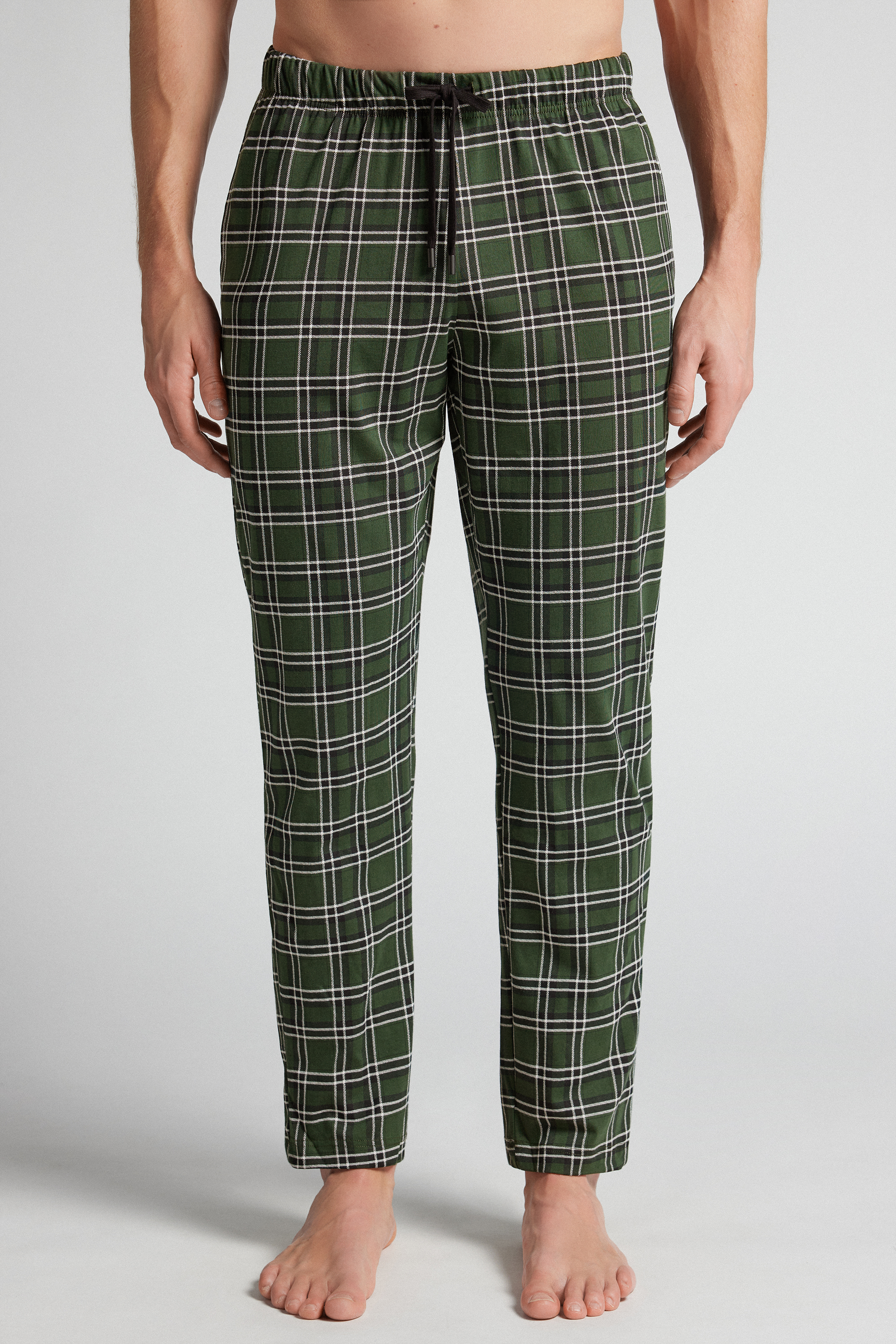 Pantaloni Lunghi in Cotone Stampa Check Verde