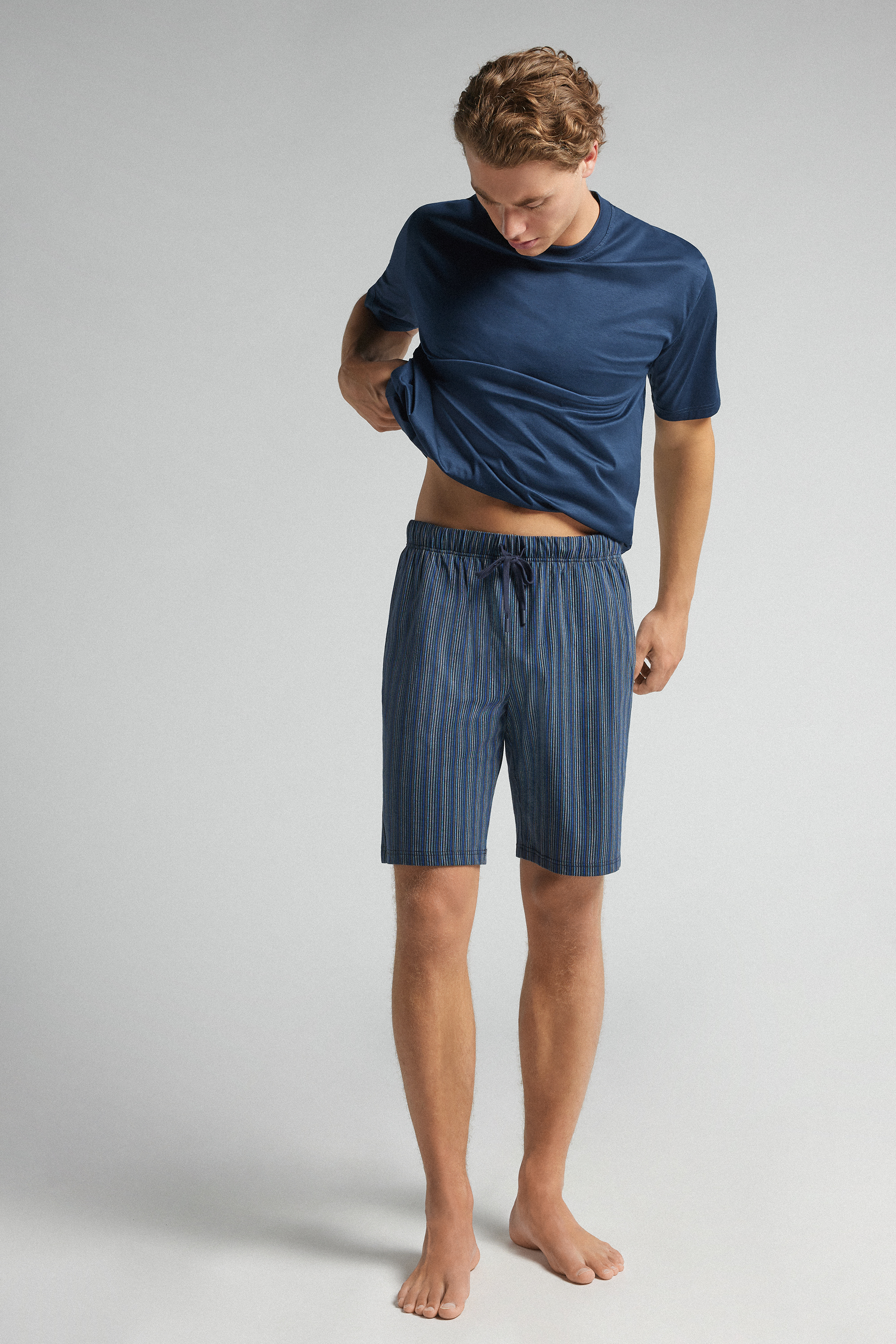Pantalone Corto in Cotone Stampa Righe