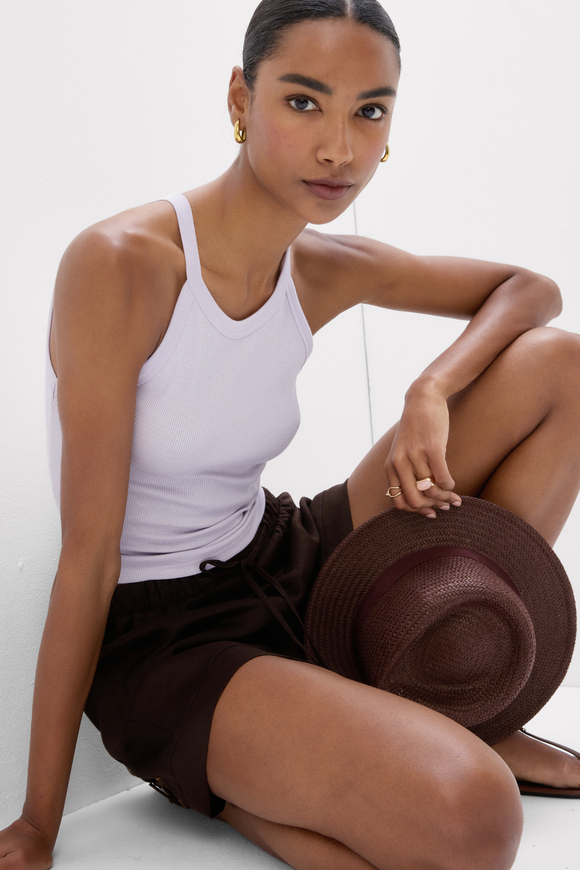 Crop Top a Costine in Cotone Superior
