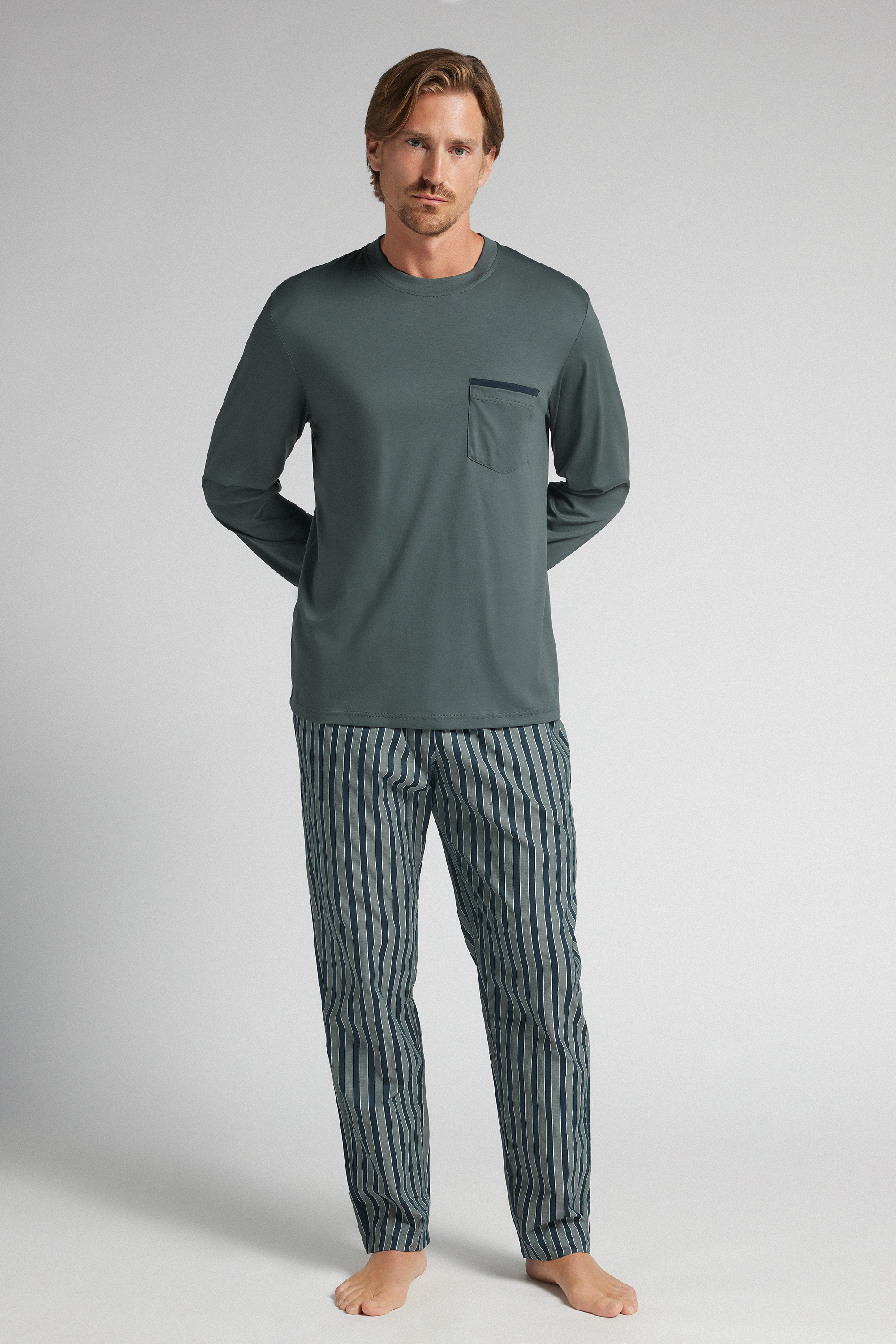 Pigiama Lungo in Cotone Premium Mercerizzato e Tela Stampa Righe