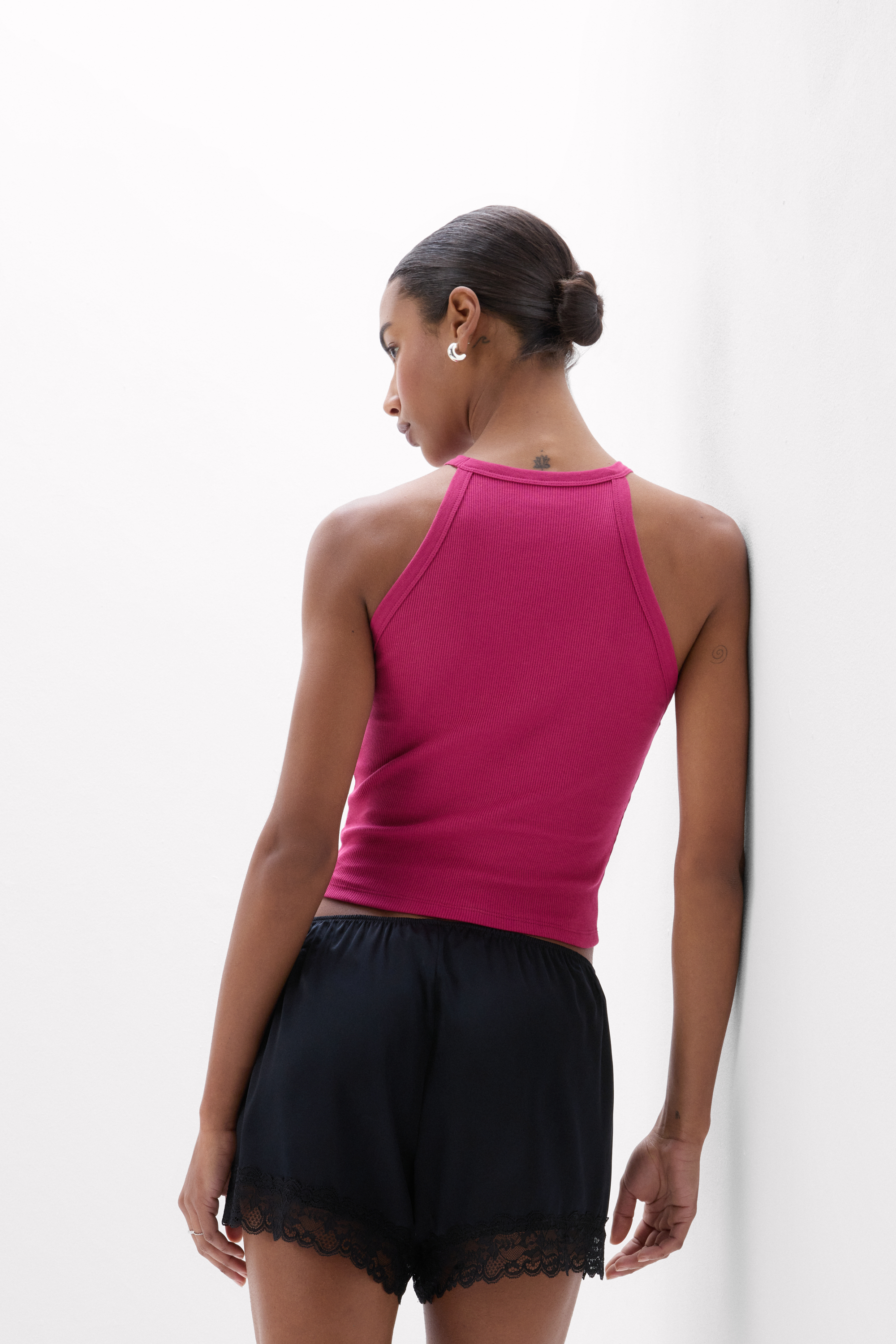 Crop Top a Costine in Cotone Superior