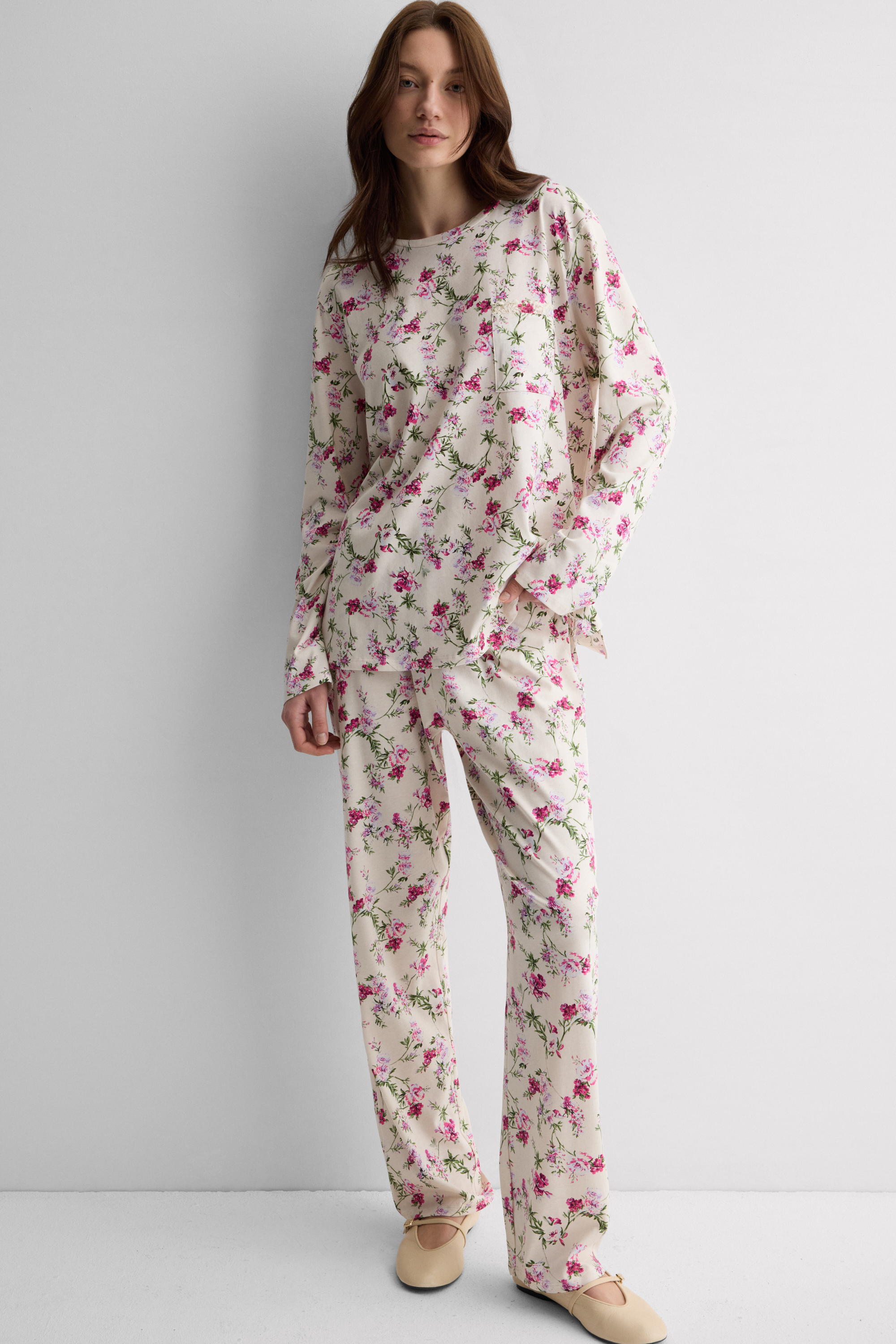 Pigiama Lungo in Cotone Superior Stampa Pretty Flowers