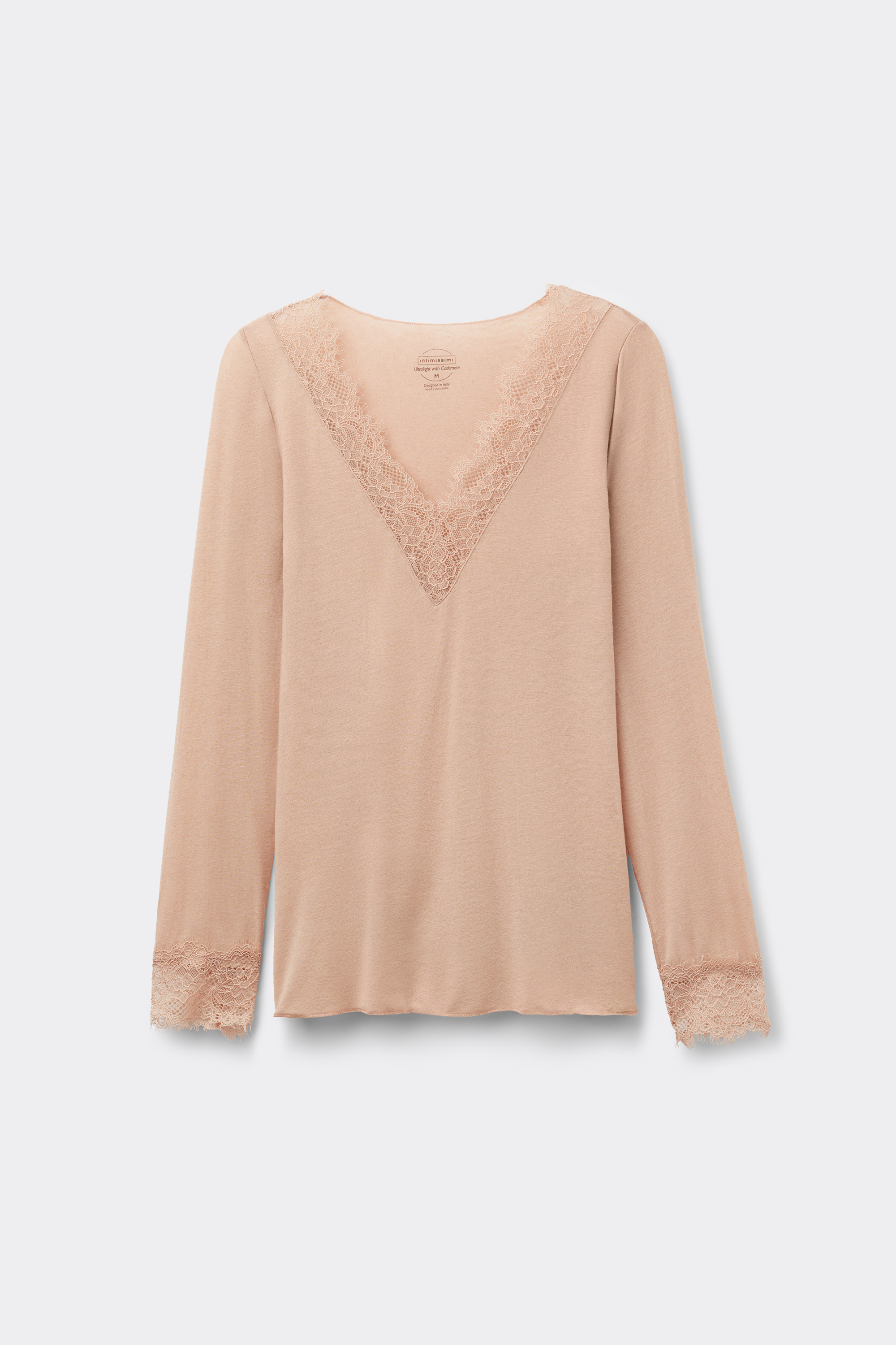 Maglia Scollo a V Ultralight con Cashmere e Pizzo