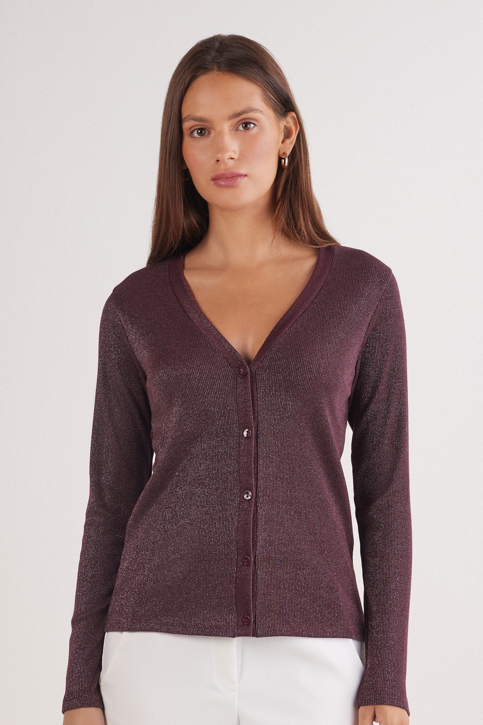 Cardigan a Costine in Cotone Lam&egrave;