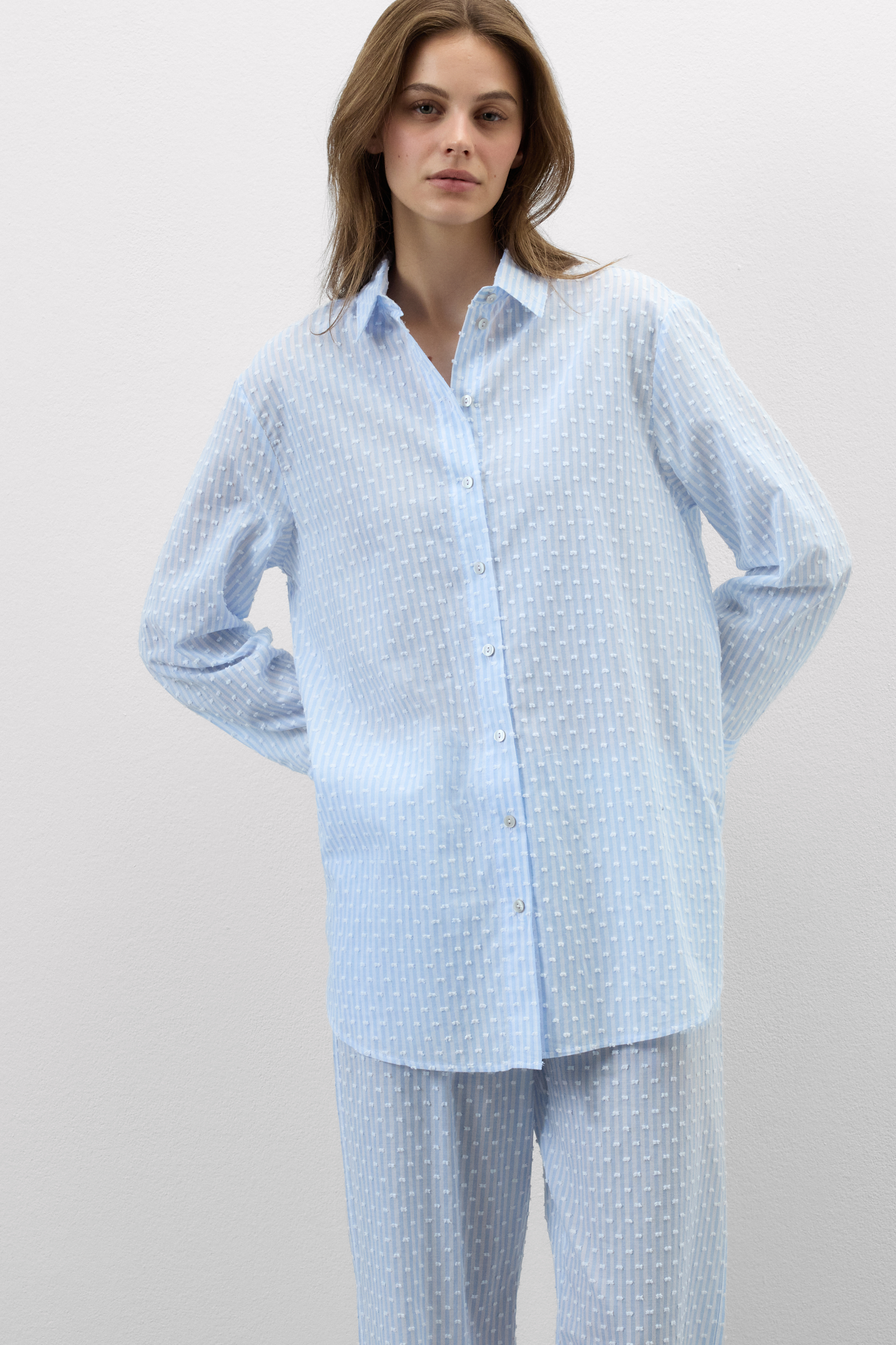 Camicia in Tela di Cotone Plumetis Romantic Stripes