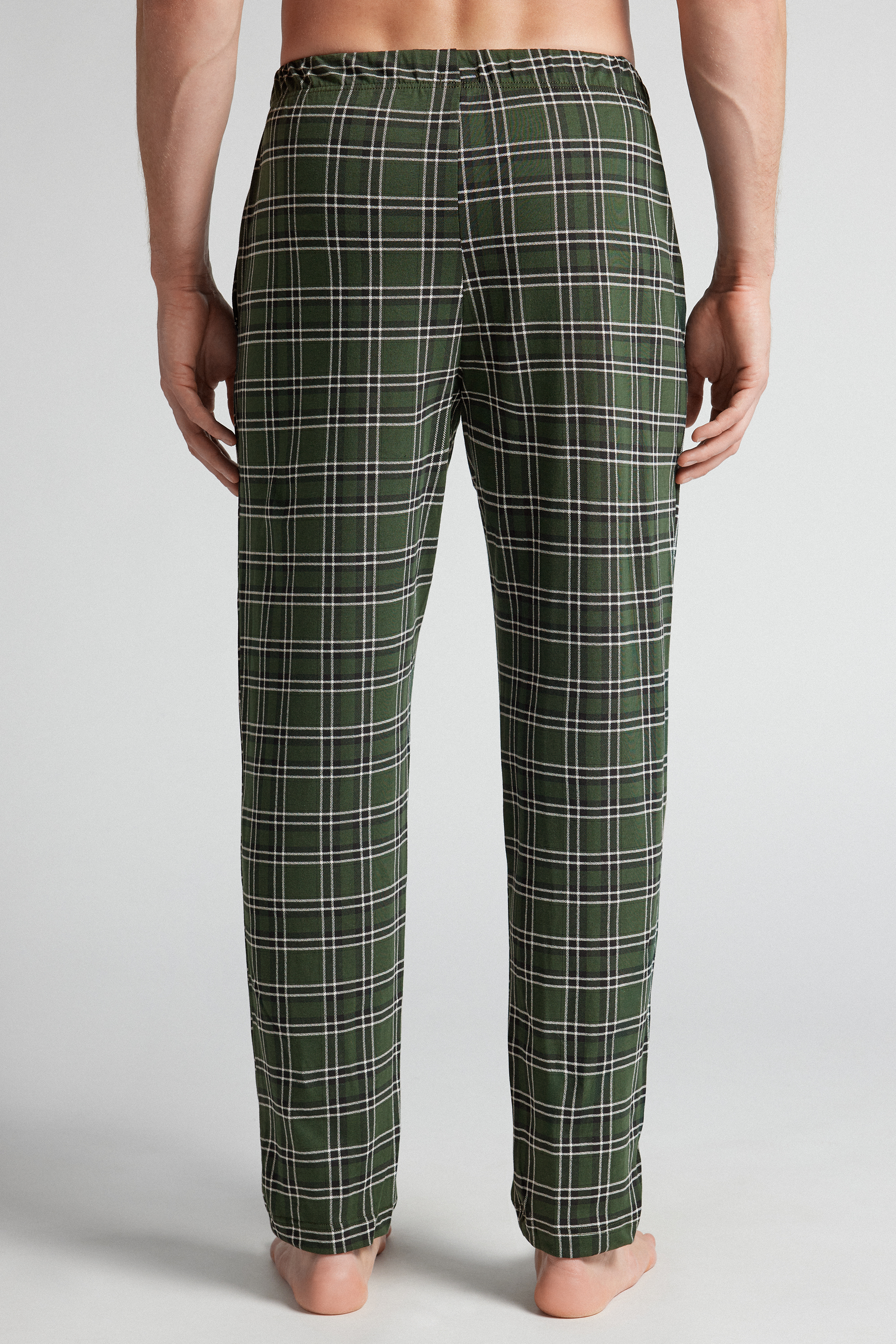 Pantaloni Lunghi in Cotone Stampa Check Verde