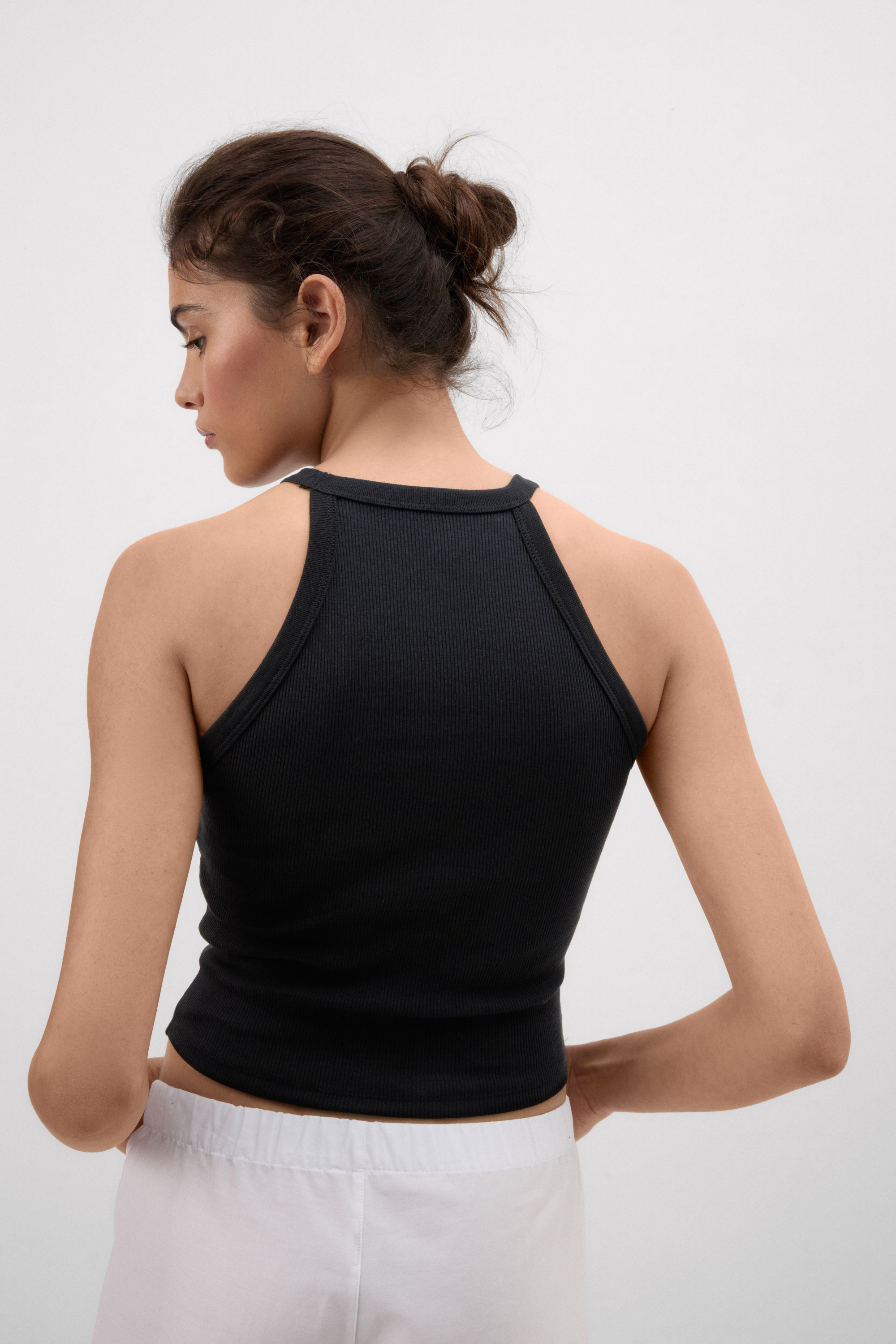 Crop Top a Costine in Cotone Superior