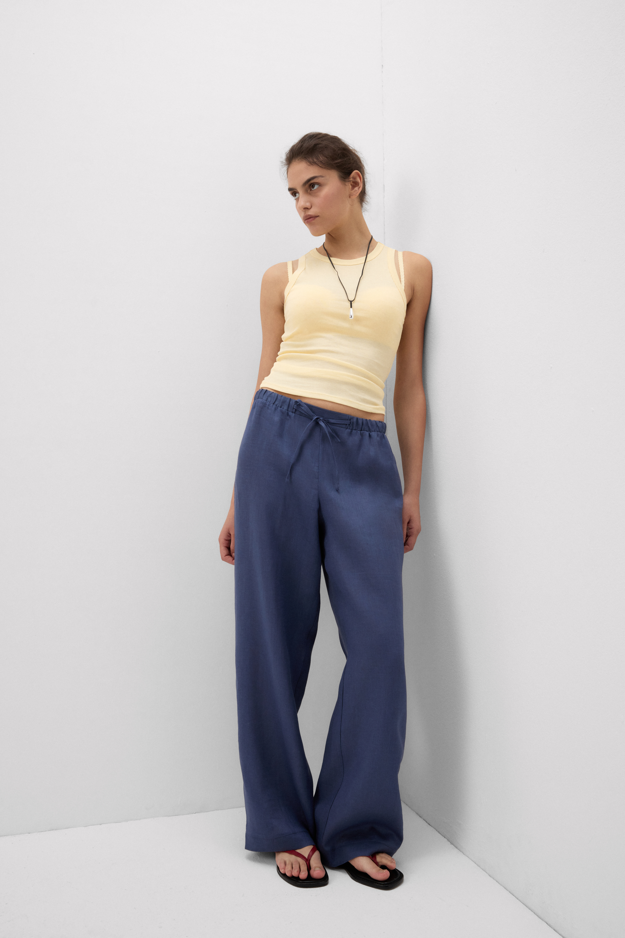 Pantalone Lungo con Coulisse in Tela di Lino The Pure Linen