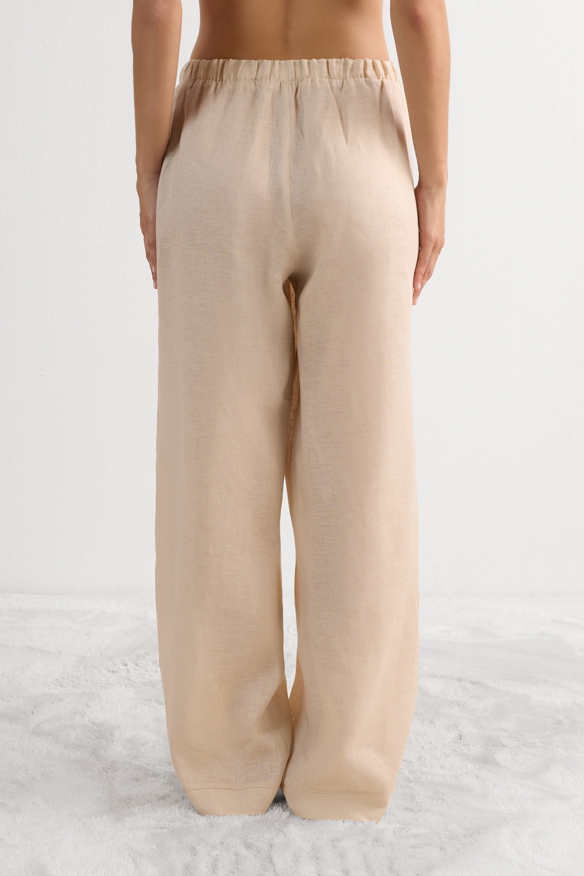 Pantalone Lungo con Coulisse in Tela di Lino The Pure Linen