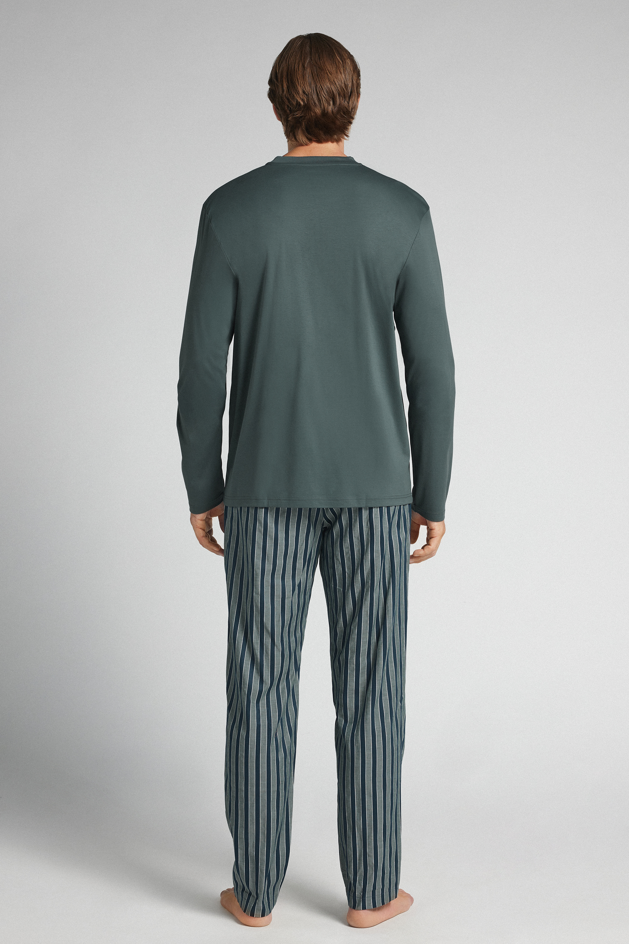 Pigiama Lungo in Cotone Premium Mercerizzato e Tela Stampa Righe