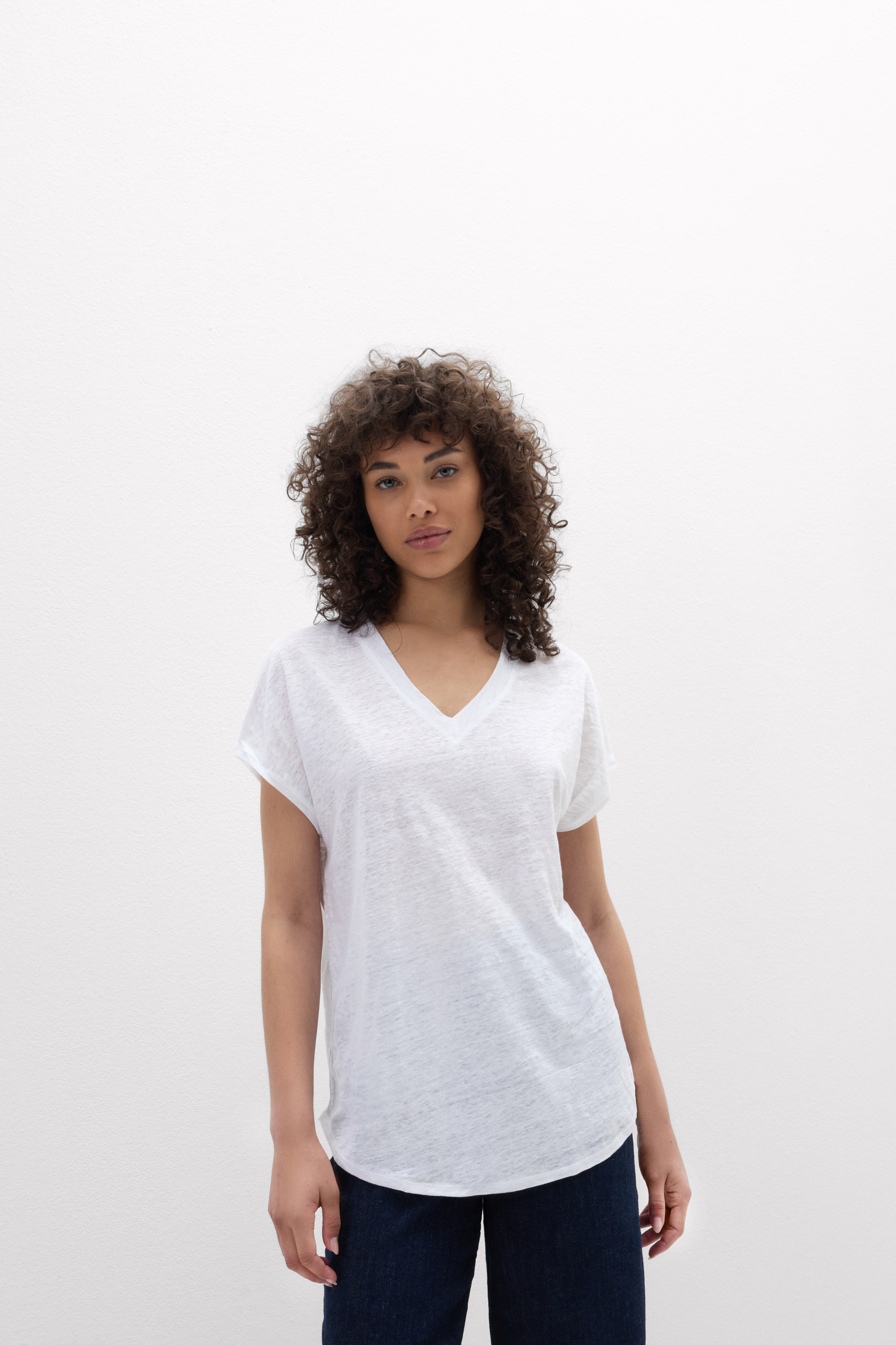 Maglia Manica Corta con Scollo a V in Lino The Pure Linen