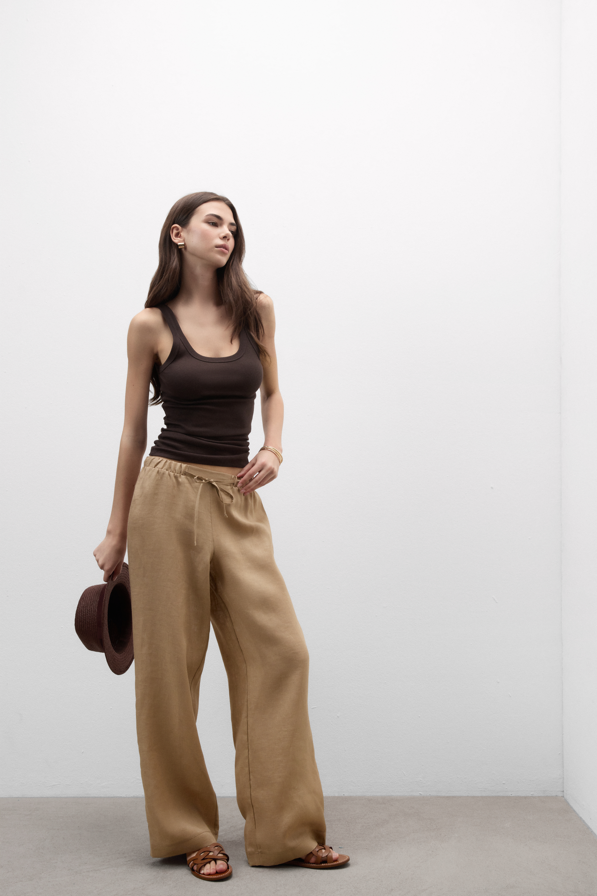 Pantalone Lungo con Coulisse in Tela di Lino The Pure Linen