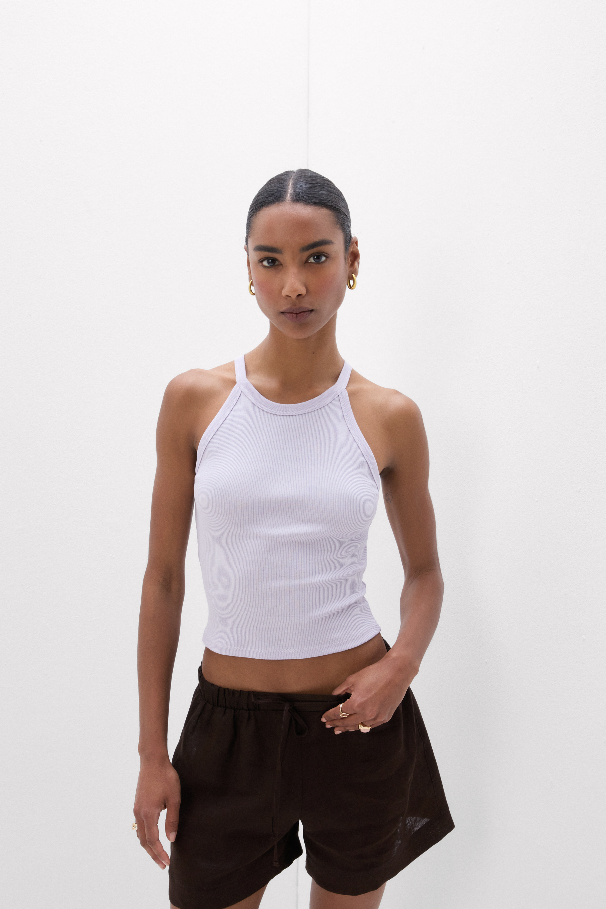 Crop Top a Costine in Cotone Superior