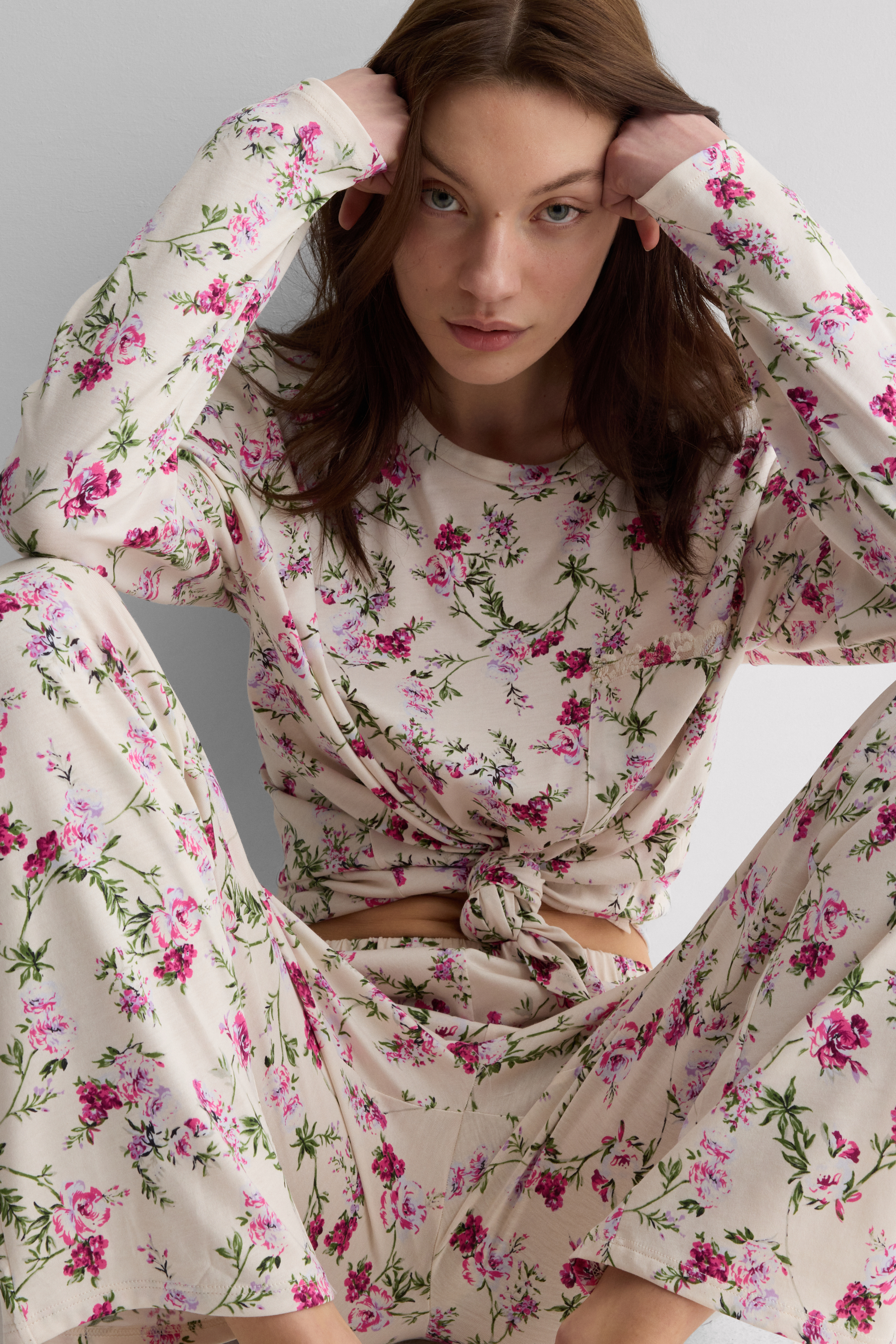 Pigiama Lungo in Cotone Superior Stampa Pretty Flowers