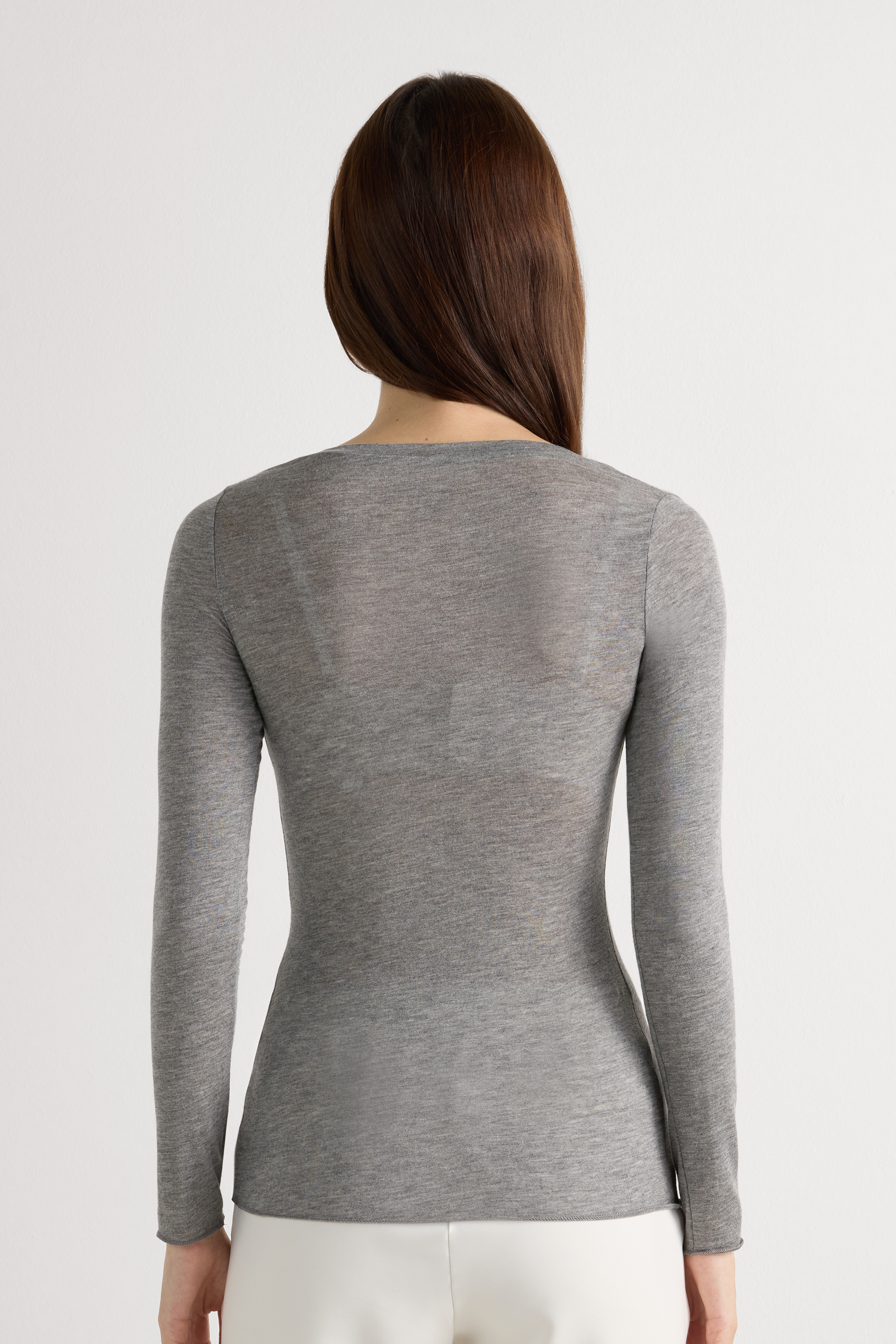 Maglia Manica Lunga Modal Ultralight con Cashmere Scollo Madonna