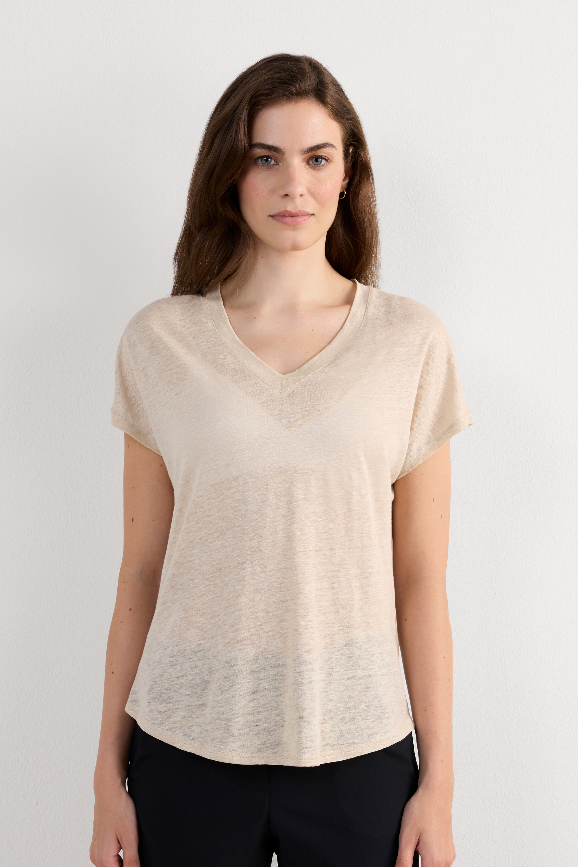 Maglia Manica Corta con Scollo a V in Lino The Pure Linen