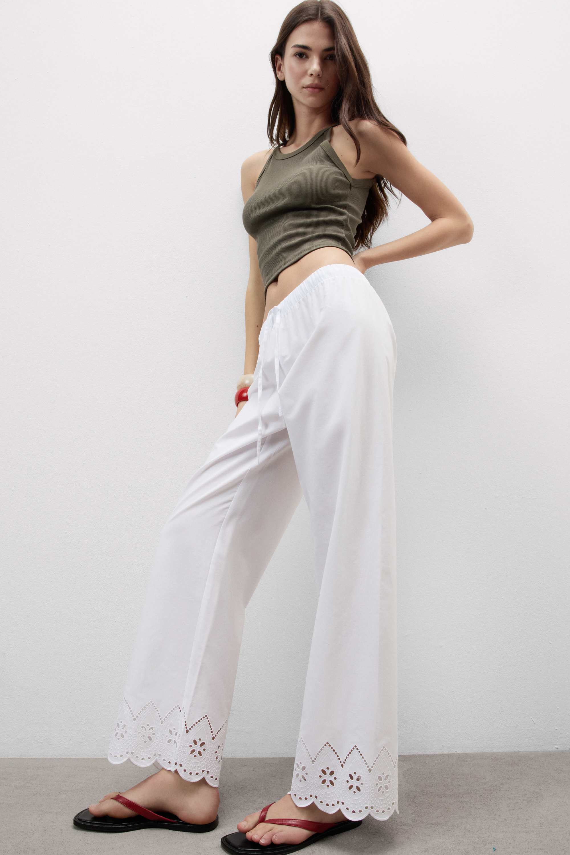 Pantaloni Lunghi in Tela di Cotone Sangallo Made with Love