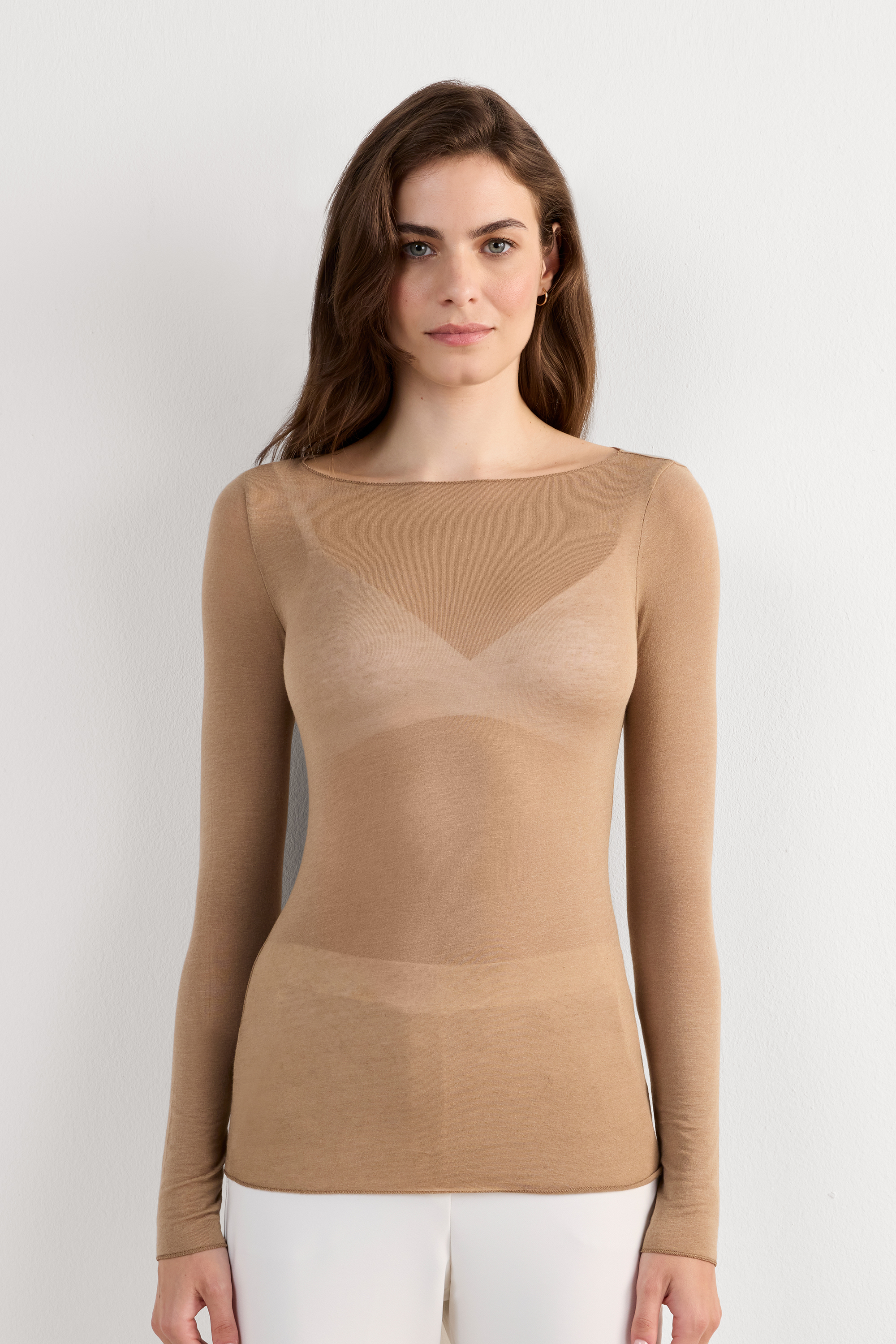 Maglia Manica Lunga Ultralight con Cashmere e Scollo a Barchetta