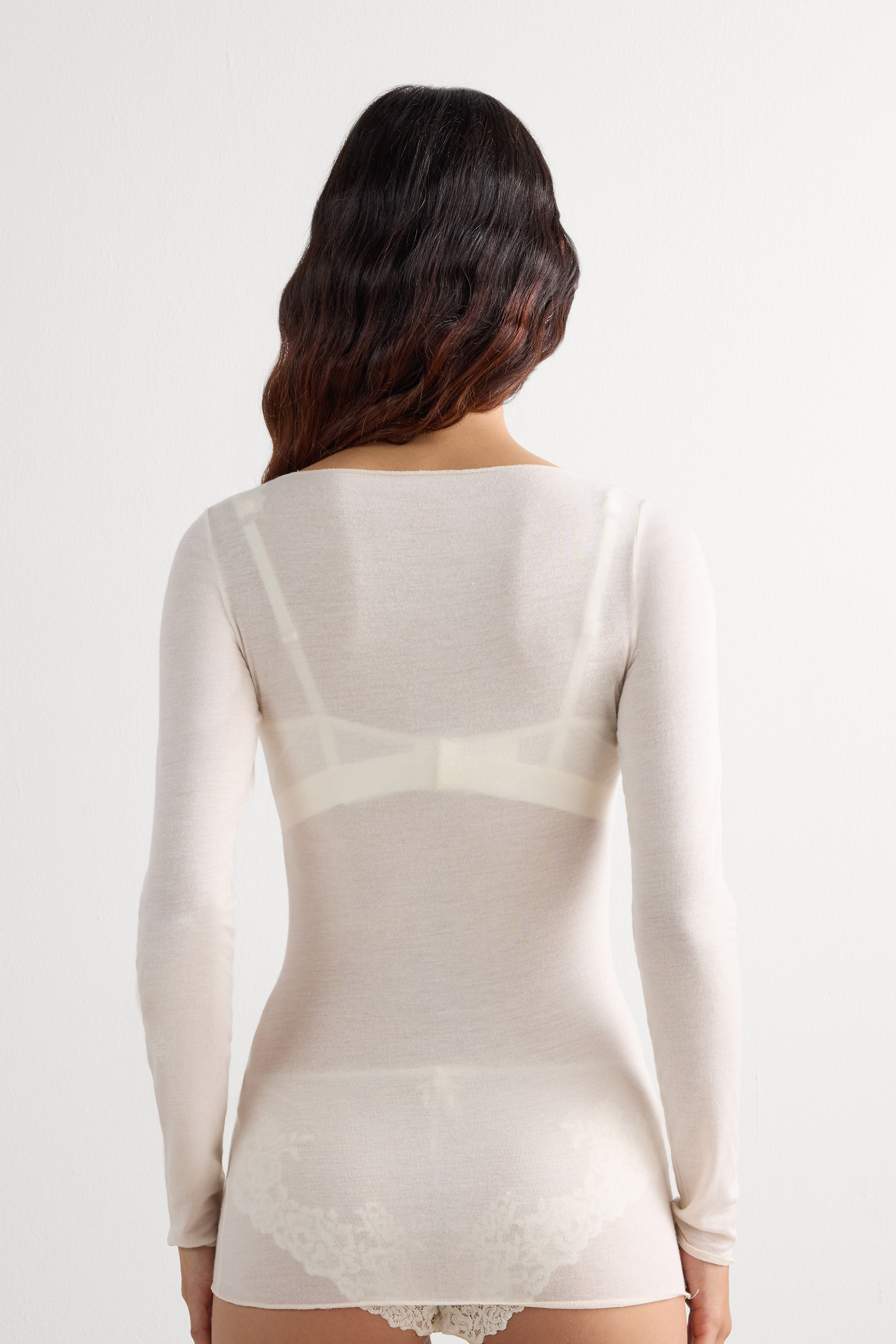 Maglia Manica Lunga Ultralight con Cashmere e Scollo a Barchetta