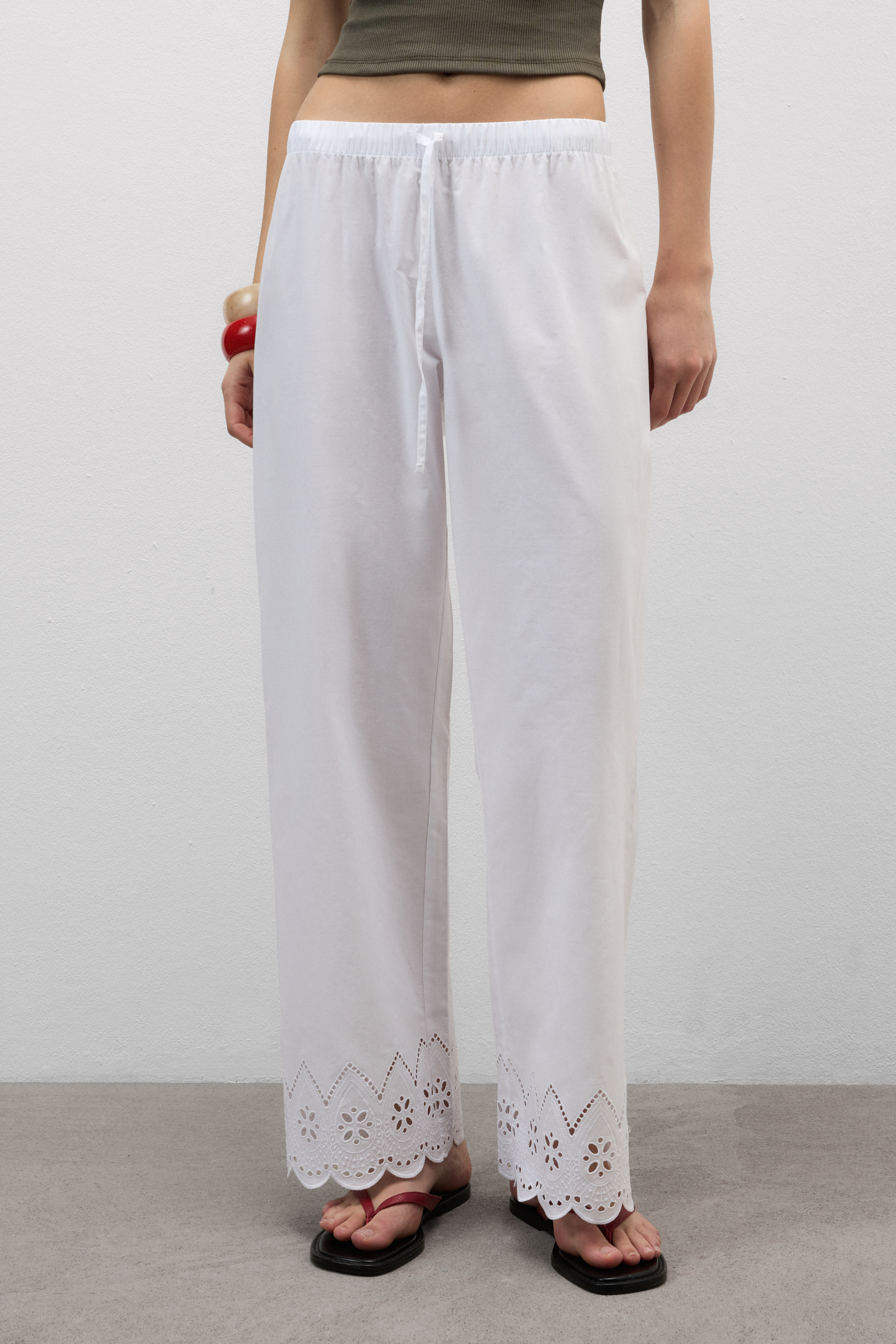 Pantaloni Lunghi in Tela di Cotone Sangallo Made with Love