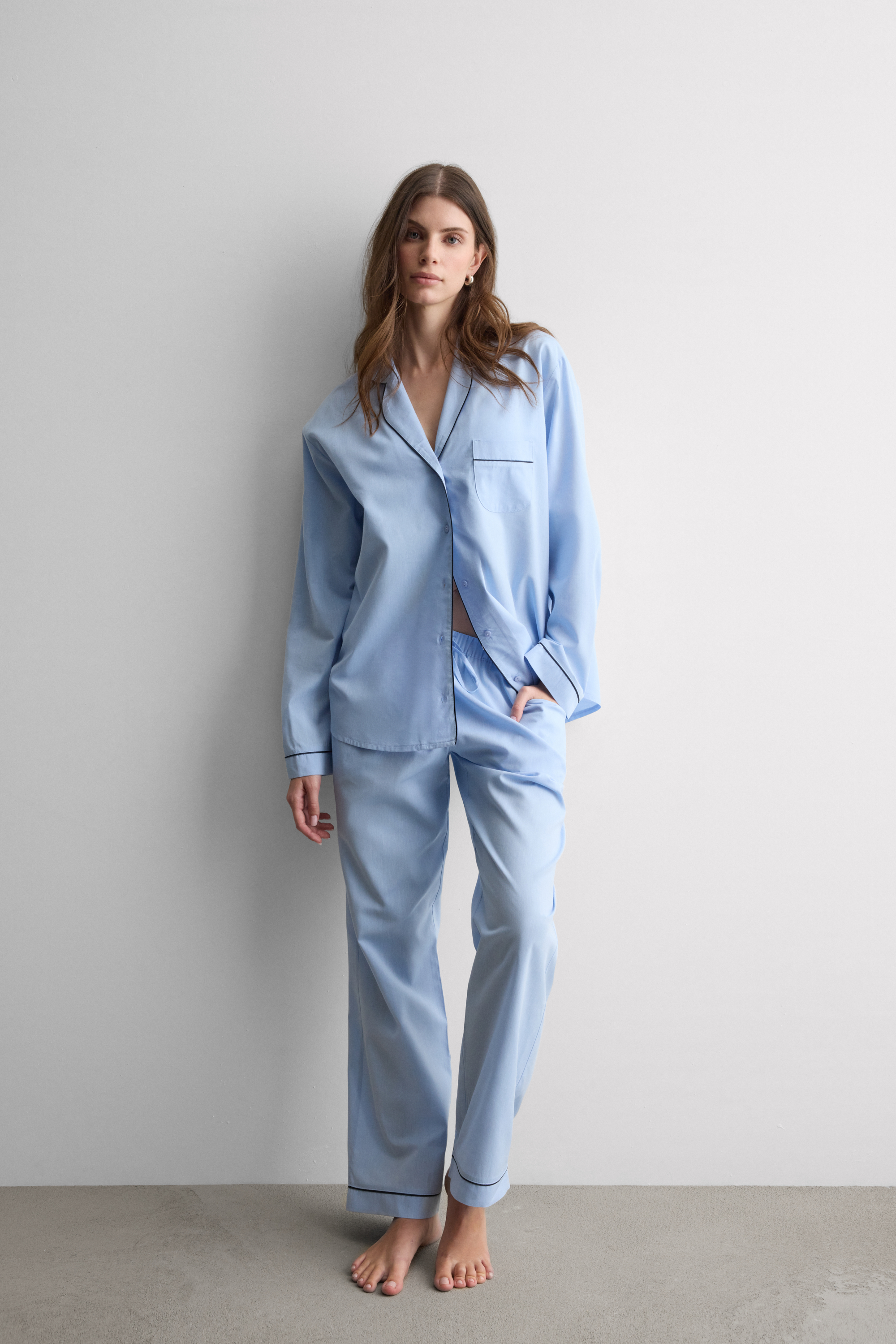 Pigiama Lungo in Cotone e Modal Chambray NI