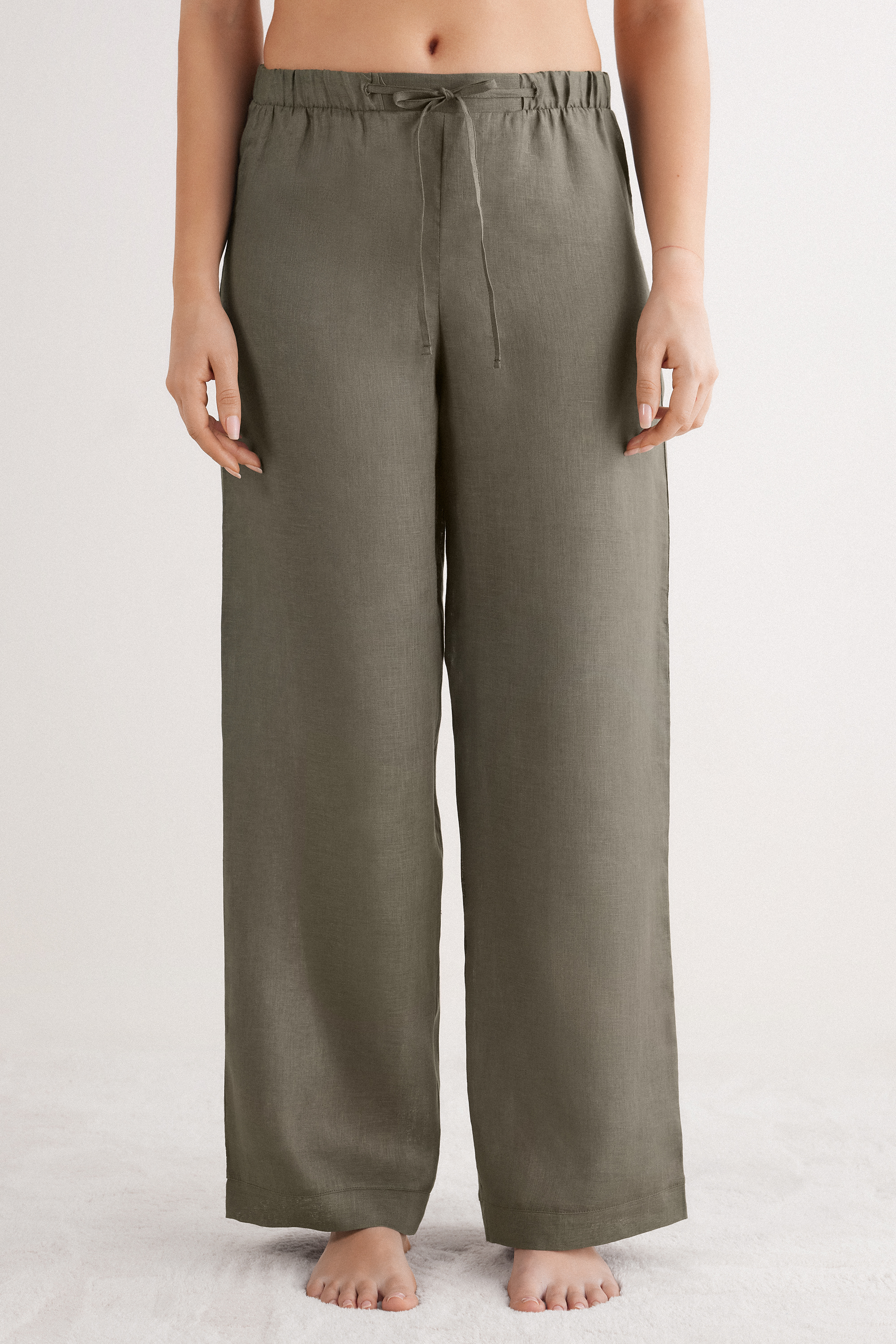 Pantalone Lungo con Coulisse in Tela di Lino The Pure Linen