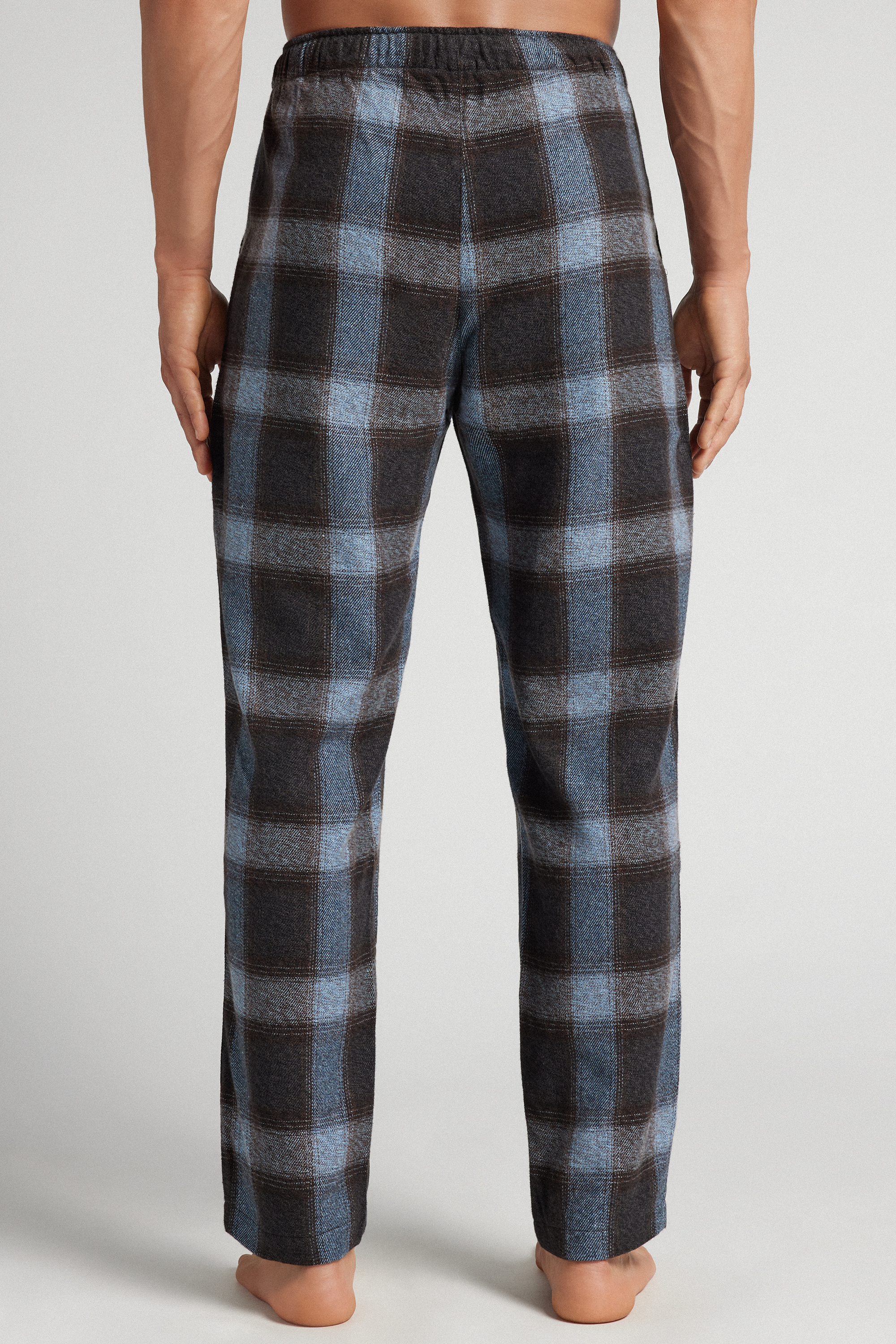 Pantaloni Lunghi in Maglia Stampa Check Blu