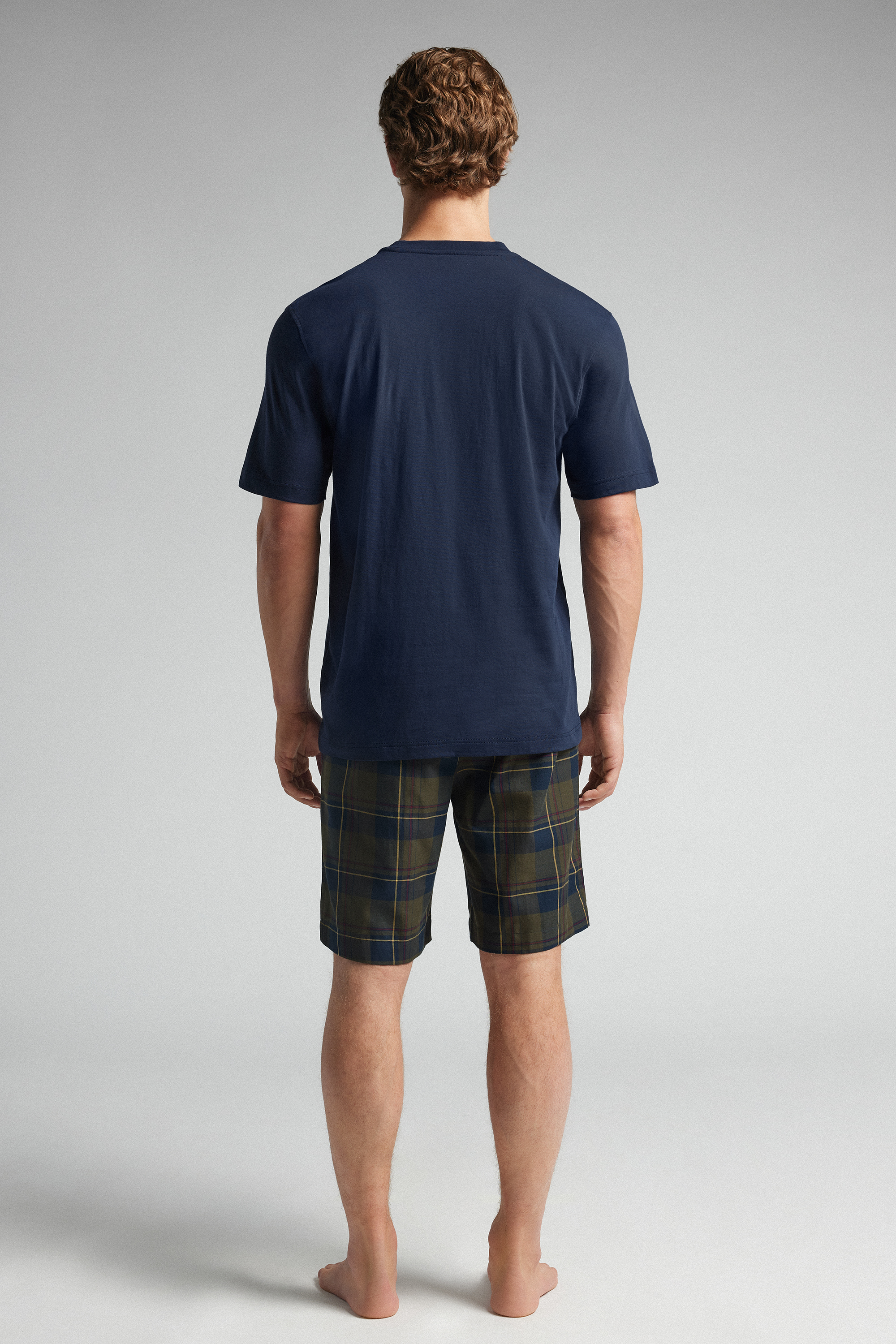Pigiama Corto in Cotone e Tela Stampa Tartan
