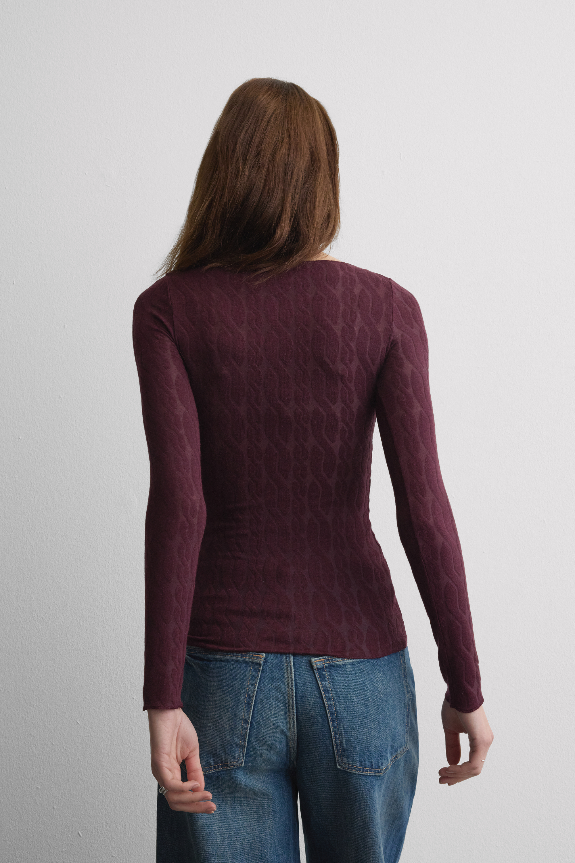 Maglia Scollo a Barchetta Treccia in Ultralight con Cashmere