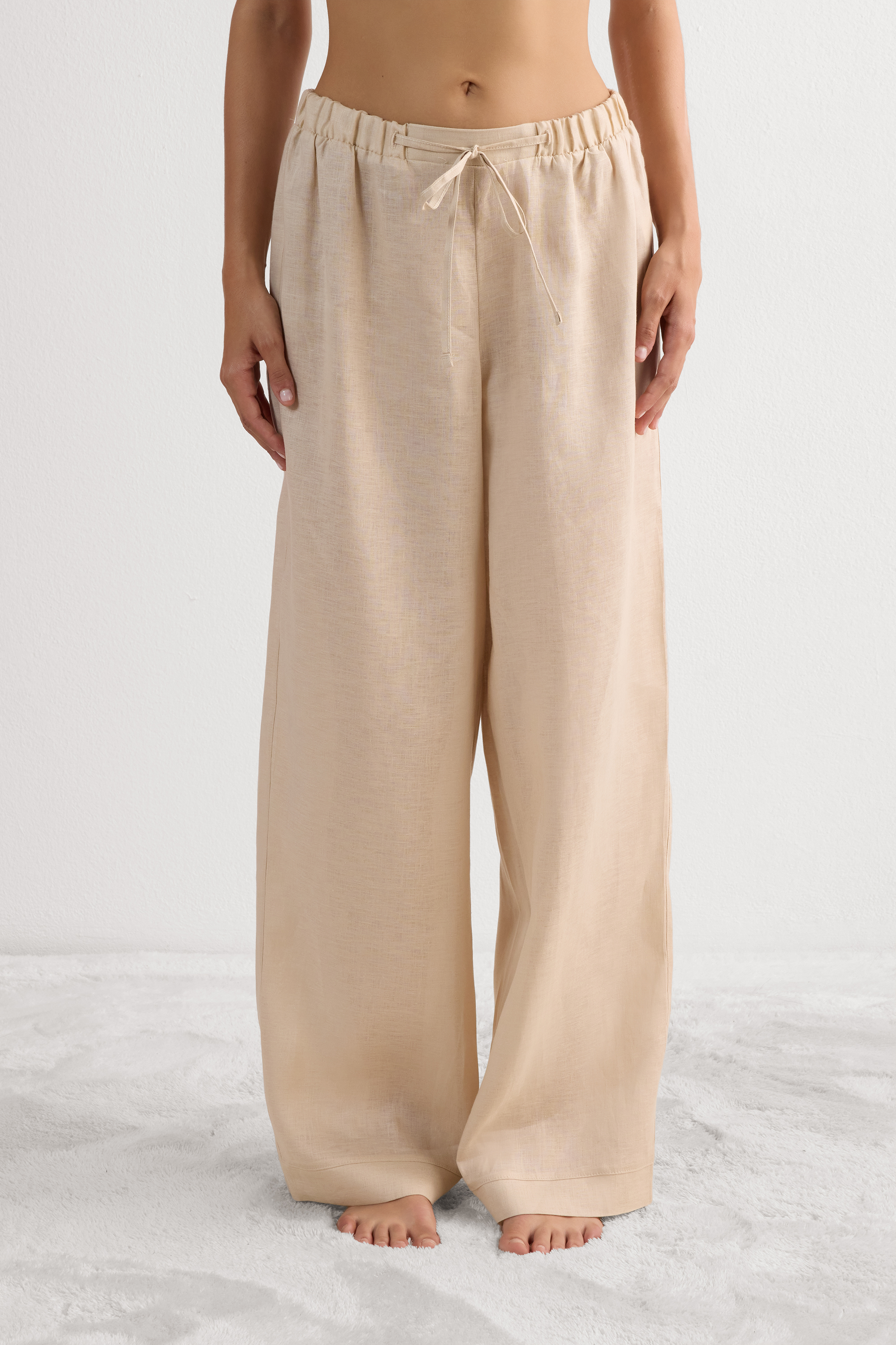 Pantalone Lungo con Coulisse in Tela di Lino The Pure Linen